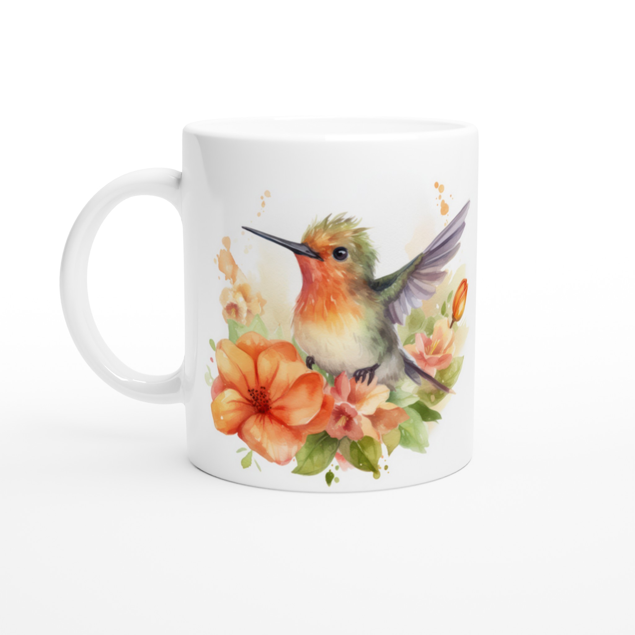 Vit 11oz keramisk mugg med charmig kolibri och blommor – välj din perfekta färgton 1 40c3ea3f-537f-476f-8e58-34837611d399