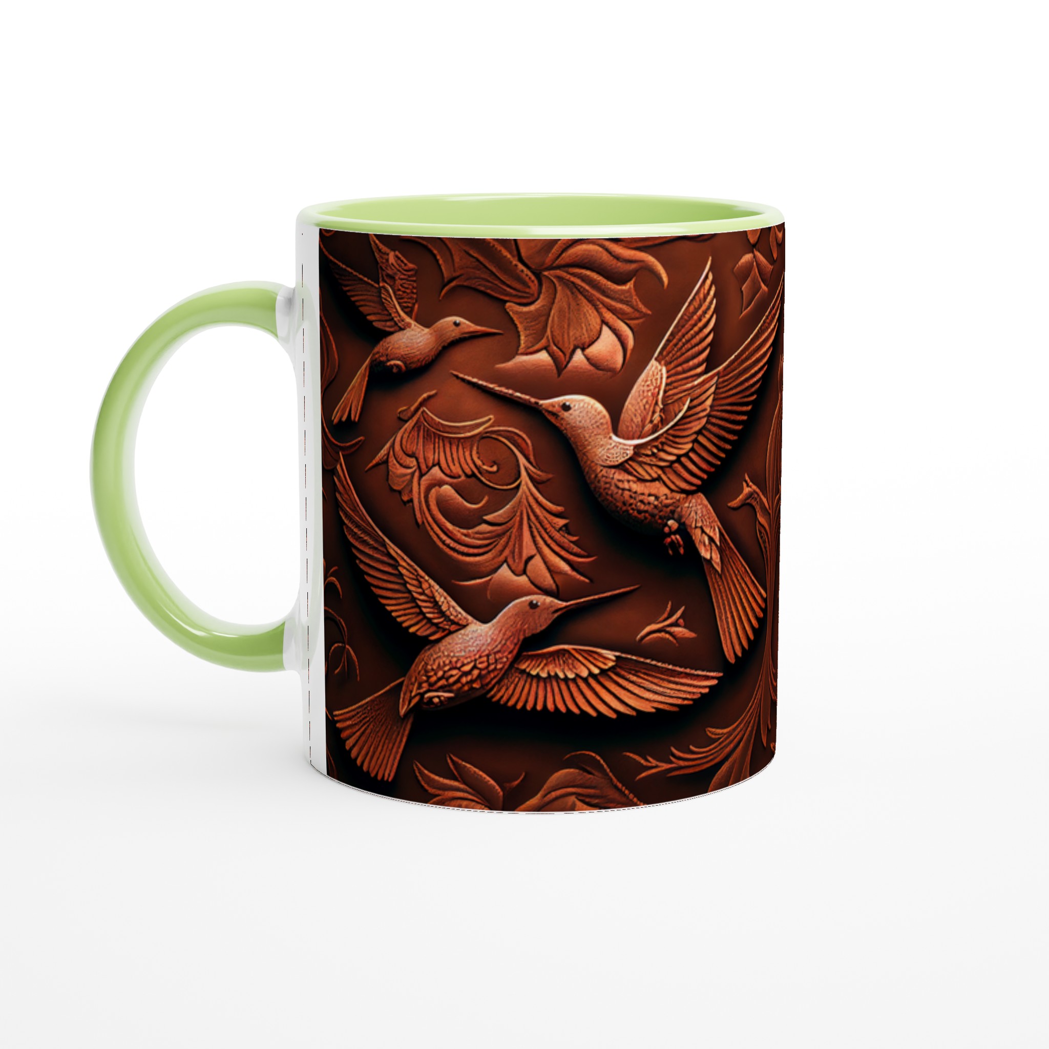 Elegant Ceramic Mug with Intricate Copper-Toned Hummingbird Relief – 11oz in Your Choice of Seven Vibrant Colors 7 40ff4c1b-a619-4022-90ac-47cbe027830c