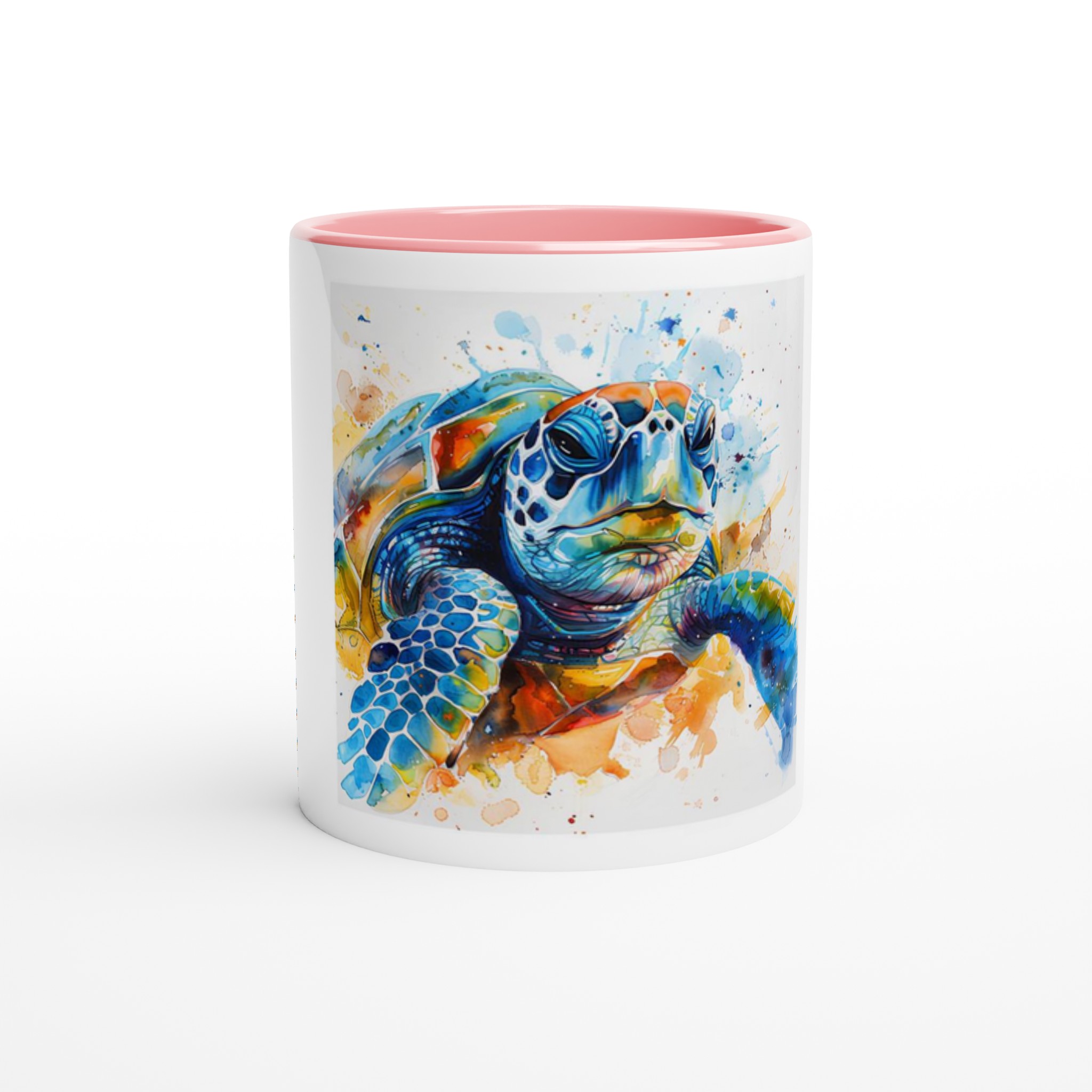 Abstrakt Akvarell Sköldpadda 11oz Keramisk Mugg - Livfulla Havsfärger med Färgad Insida 3 41742374-7dc5-4dcc-985b-bfd3825474ff