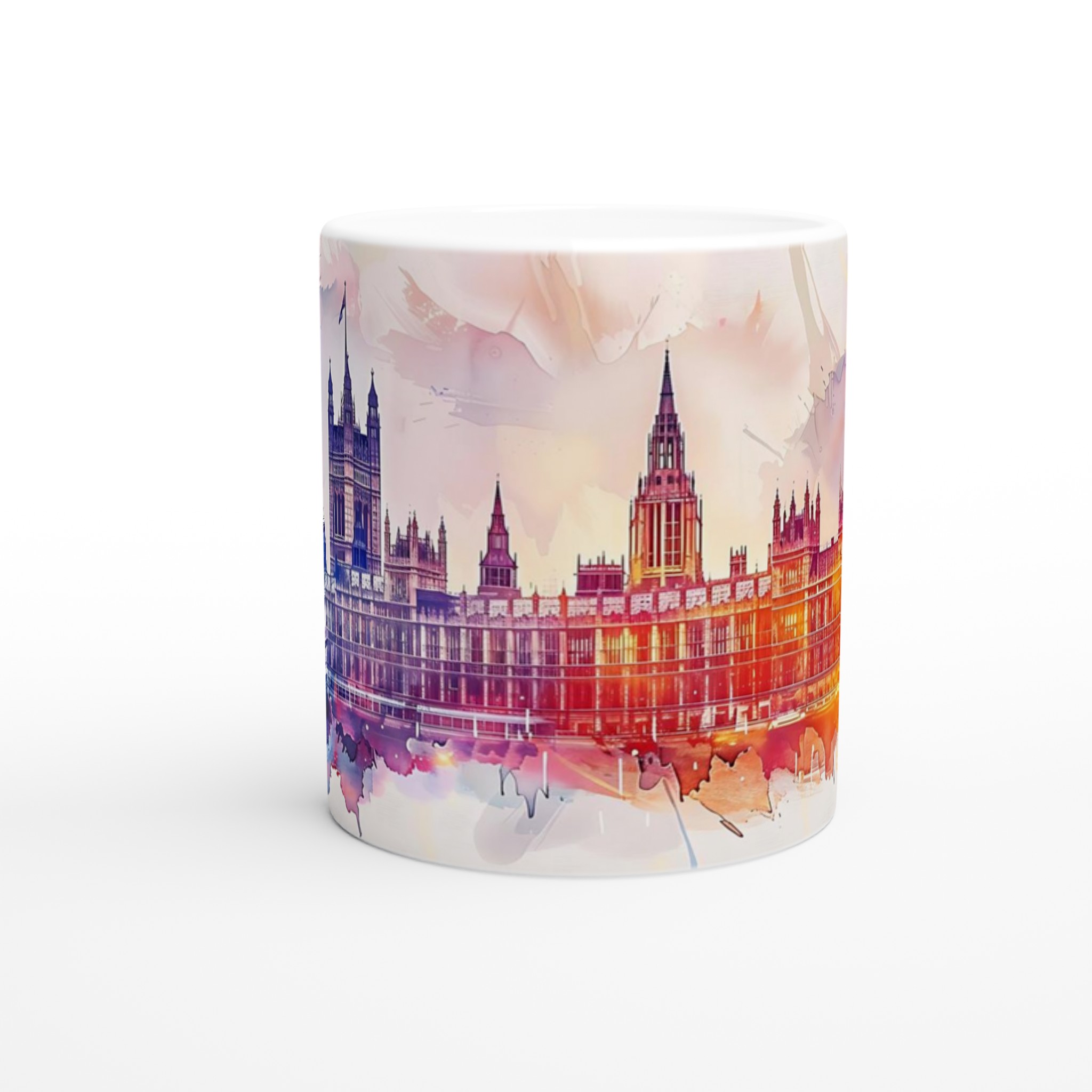 London Watercolor Cityscape Mugg – Konstnärlig Vit Keramikmugg, 11oz 8 41d09539-a59a-4563-ad30-ce452bbdfa75
