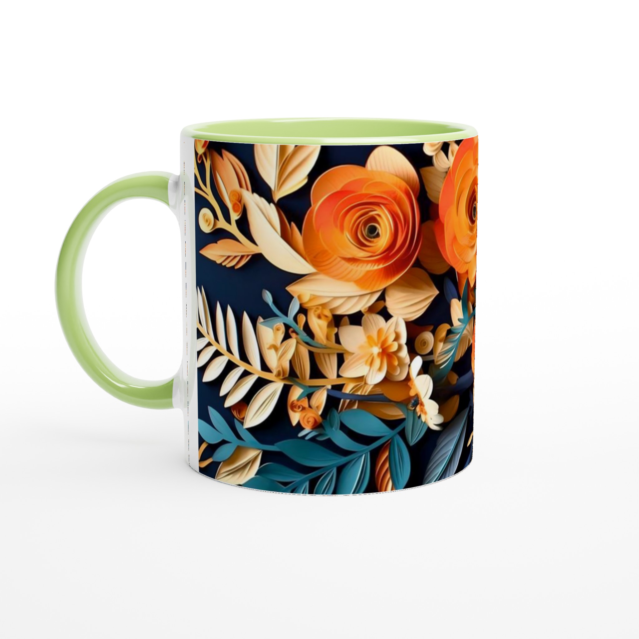 Vit 11oz keramisk mugg med utsökta blommotiv i mjuka hösttoner 7 41dd3791-e98c-494d-af3c-3b2d83cb6004