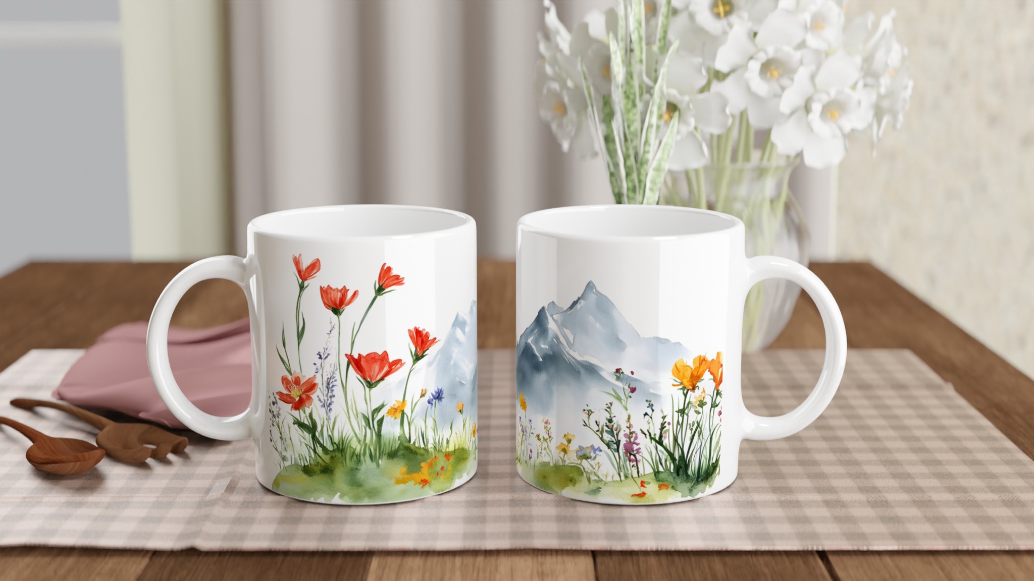Akvarellblommor & Berg 11oz Keramisk Mugg – Konstnärlig Design för Din Favoritdryck 10 4248bfdc-1e24-4500-98c7-2fce411f80b0
