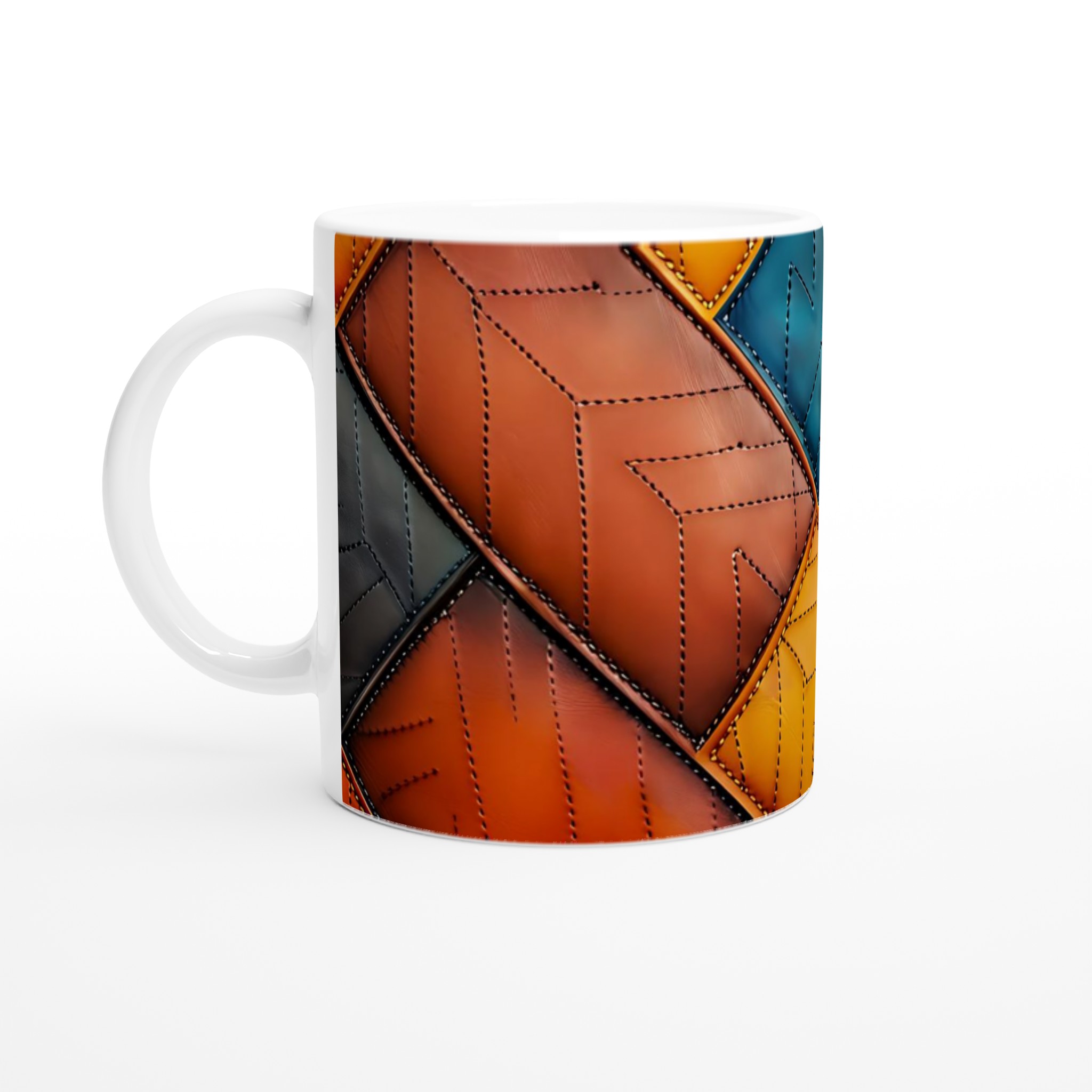 Konstnärlig 11oz Keramisk Mugg – Färgglad Geometrisk Design i Vågad Quiltstil 1 425f9ce2-04ee-4554-9aba-6728201fca94