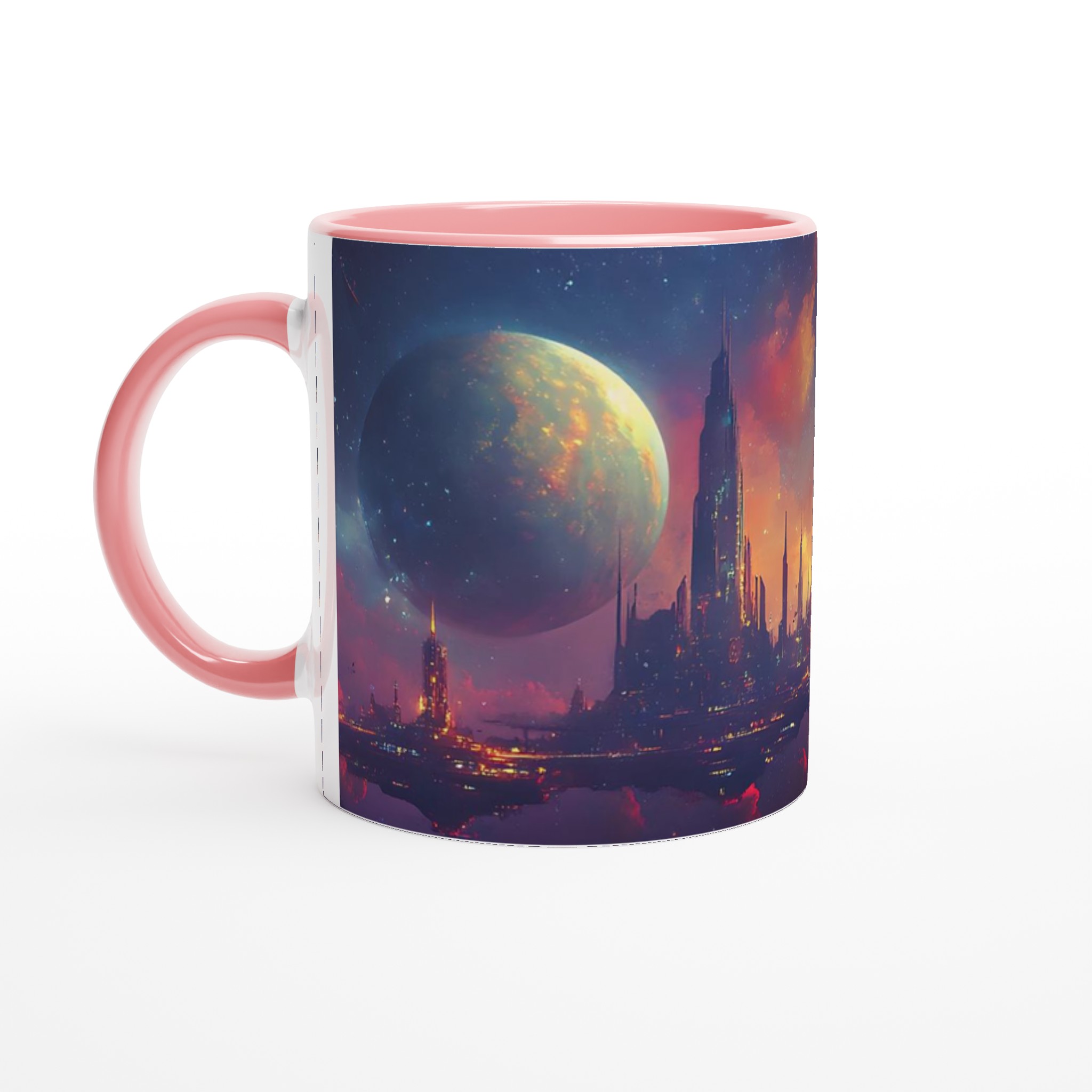 Futuristisk Stad vid Skymningen 11oz Keramikmugg – Drömsk Sci-Fi Vibe i Flera Färger 6 42b58c2f-d32c-45c4-bc67-dc3dd2df4173