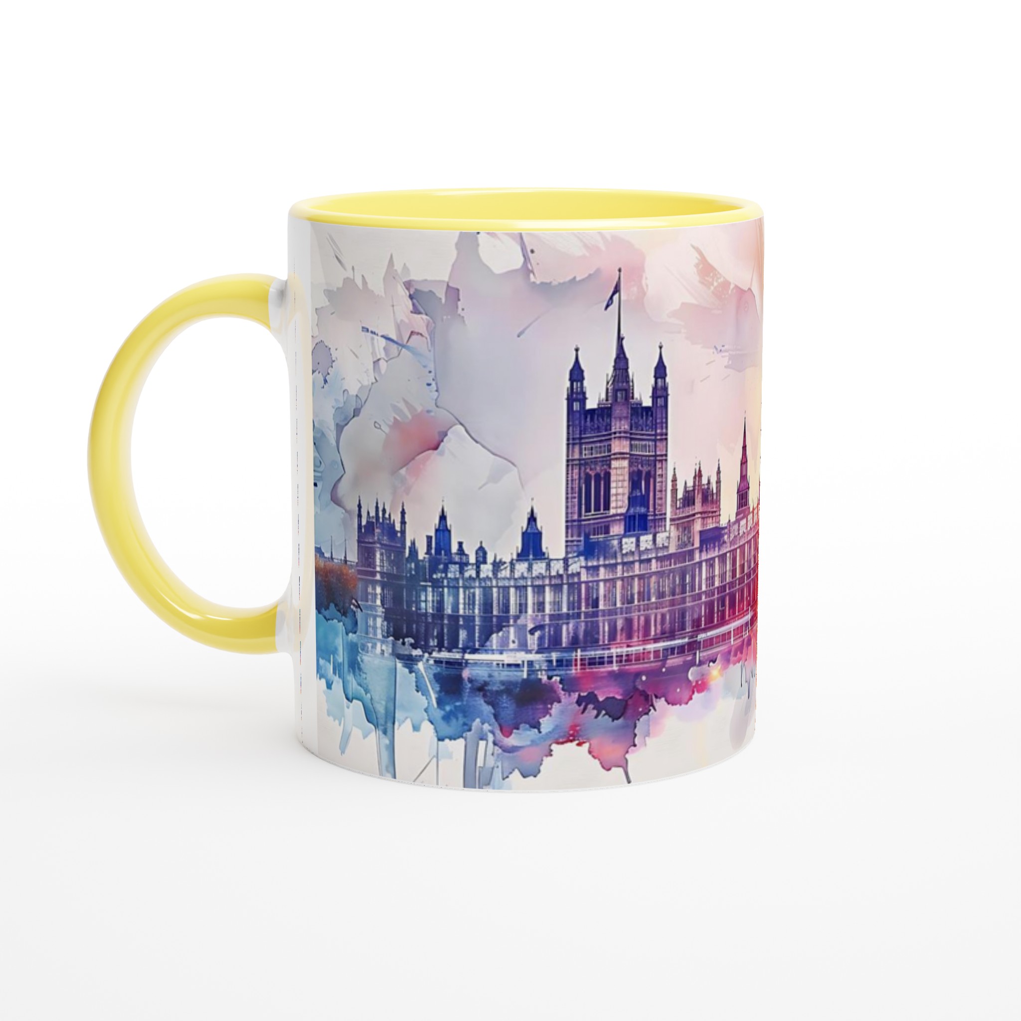 London Watercolor Cityscape Mugg – Konstnärlig Vit Keramikmugg, 11oz 3 42d136d8-9658-4746-baef-5211236062d7