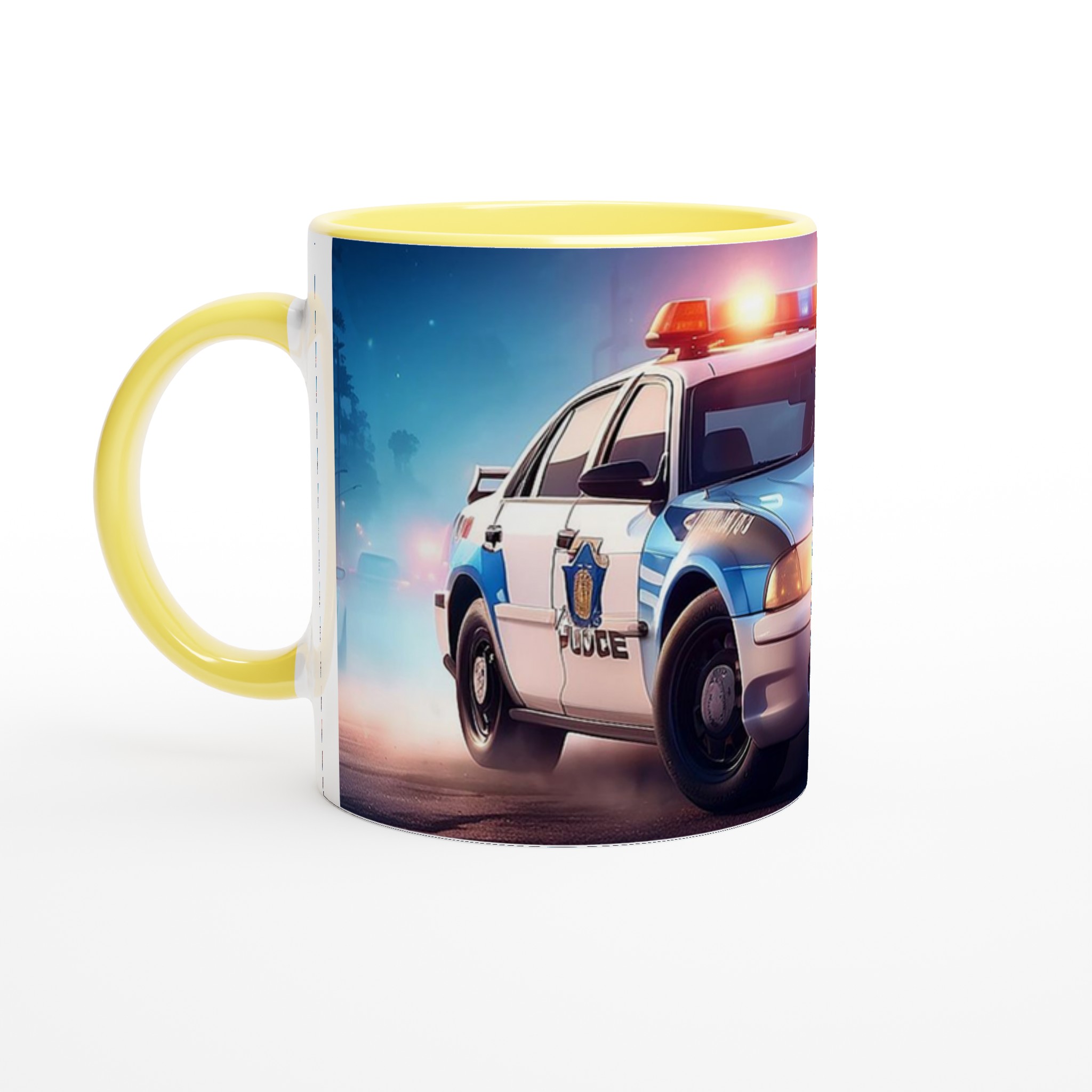 Vit 11oz keramisk mugg med dramatisk polisbil-design i sju färgstarka keramiska nyanser 3 43b28615-2124-4d49-8fd4-60b8d09cdd57