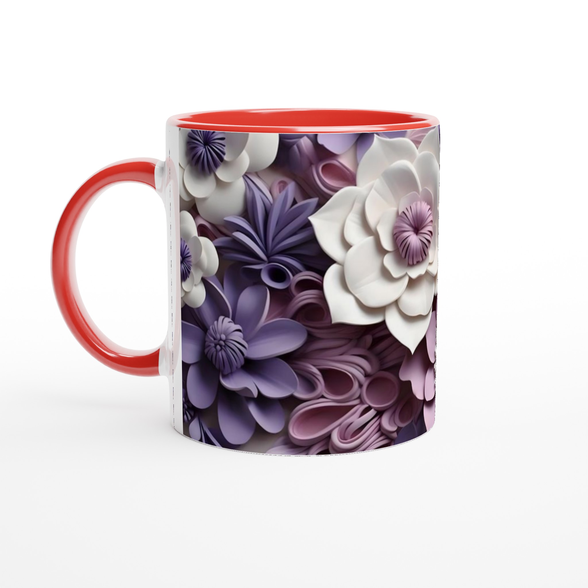 Vit 11oz keramisk mugg med elegant blad- och blomdesign i mjuka pastellfärger 5 442e48a5-a146-4b11-bd1d-d68ddf7ca0a4