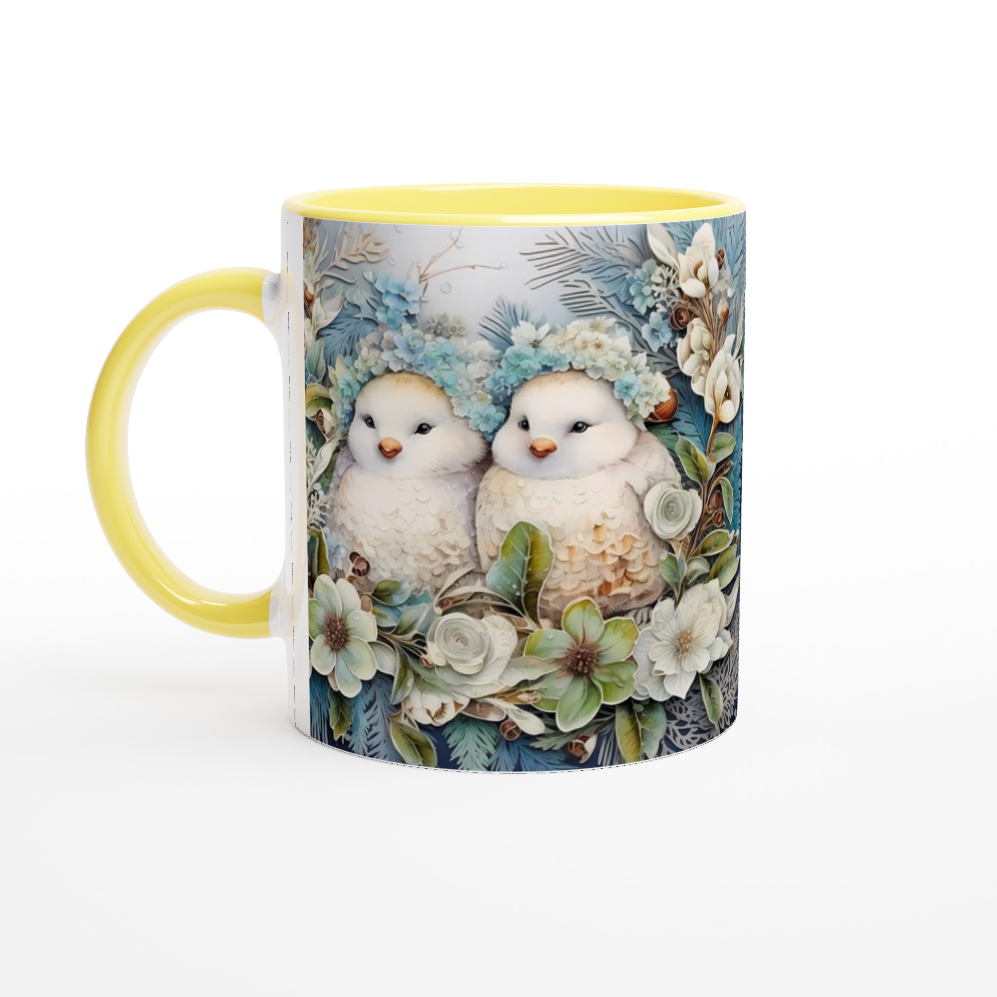 Charming Vinterfåglar Mugg – Söt Design med Blå Blomster & Fåglar, 11oz Keramikmugg i Valfri Färg 3 4451abd5-1e4a-4d05-9de4-21bf95e798c4
