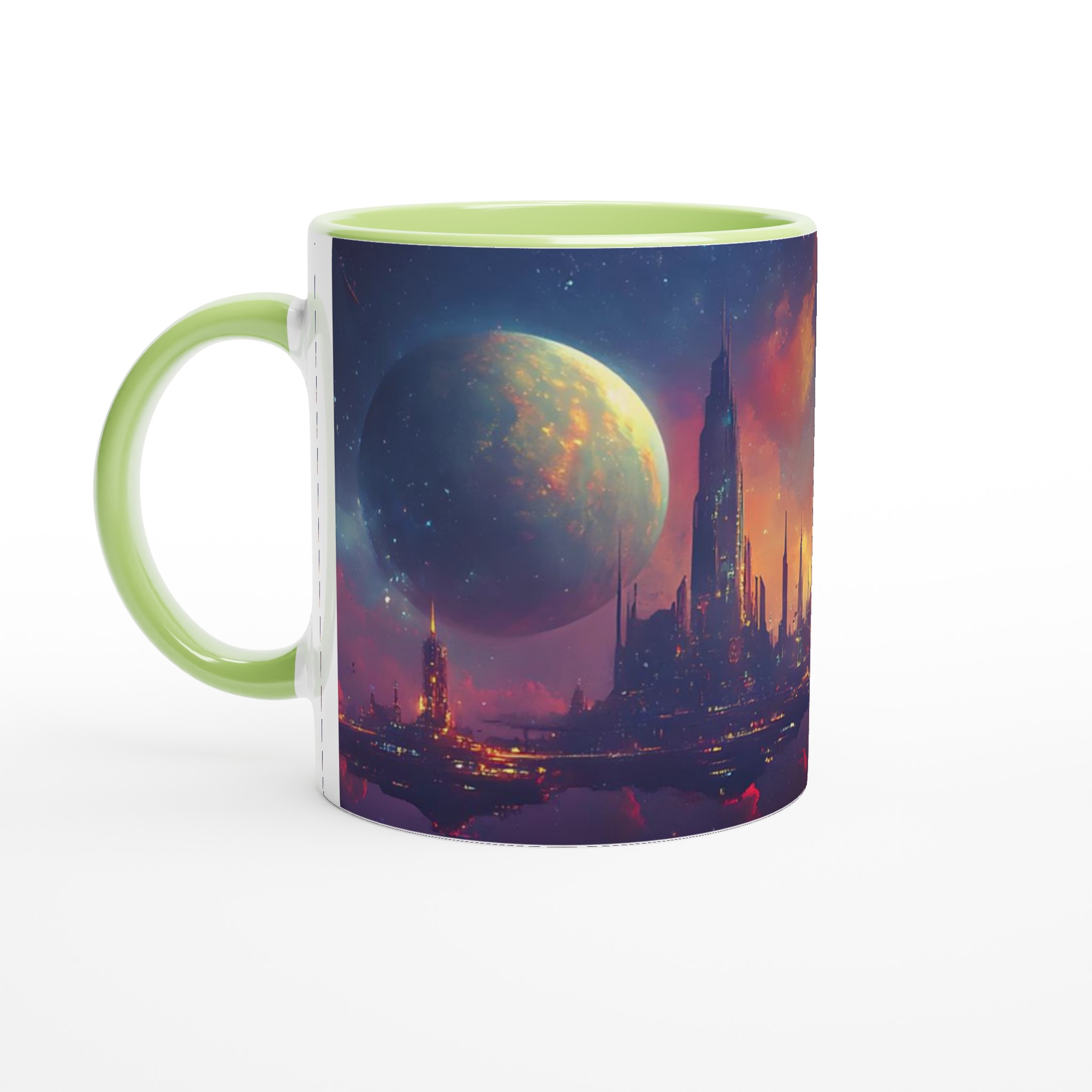 Futuristisk Stad vid Skymningen 11oz Keramikmugg – Drömsk Sci-Fi Vibe i Flera Färger 7 44ac21a7-c1d6-423d-bf32-32296062736f