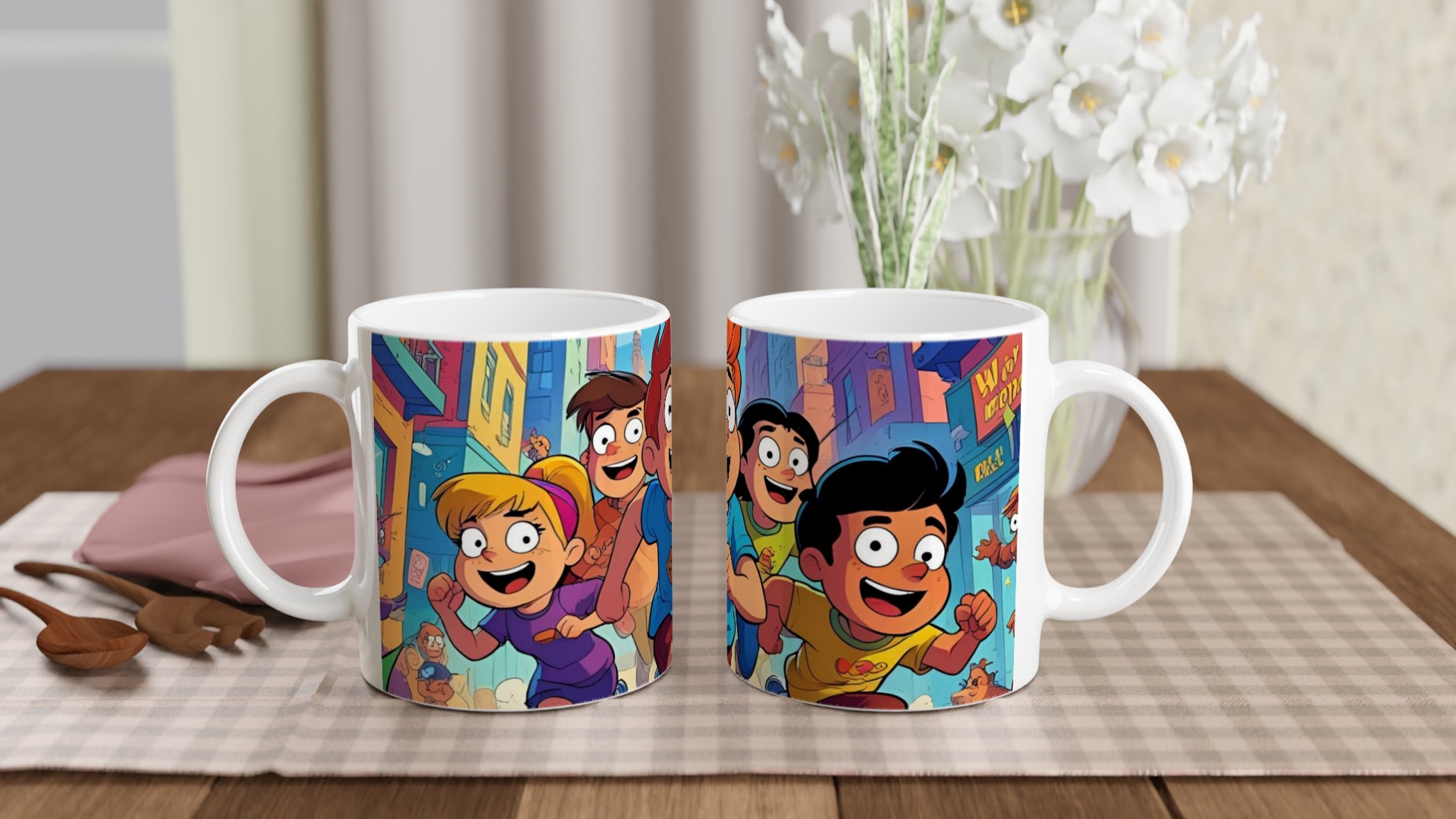 Vit 11oz keramisk mugg med färgsprakande äventyrsdesign i ditt val av sju livfulla färger 10 45220827-6de6-4c89-9388-200993979593