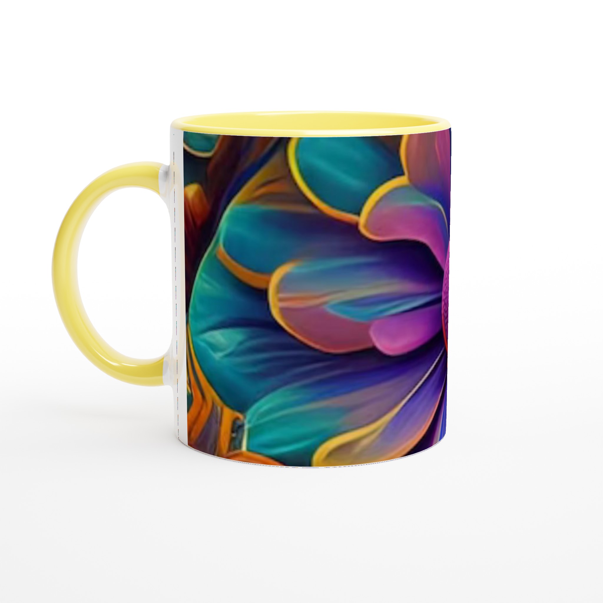 Vit 11oz keramikmugg med färgstark blomsterdesign – välj bland sju levande färger 3 4529ab59-12a3-43e9-87fc-d3cea601b685