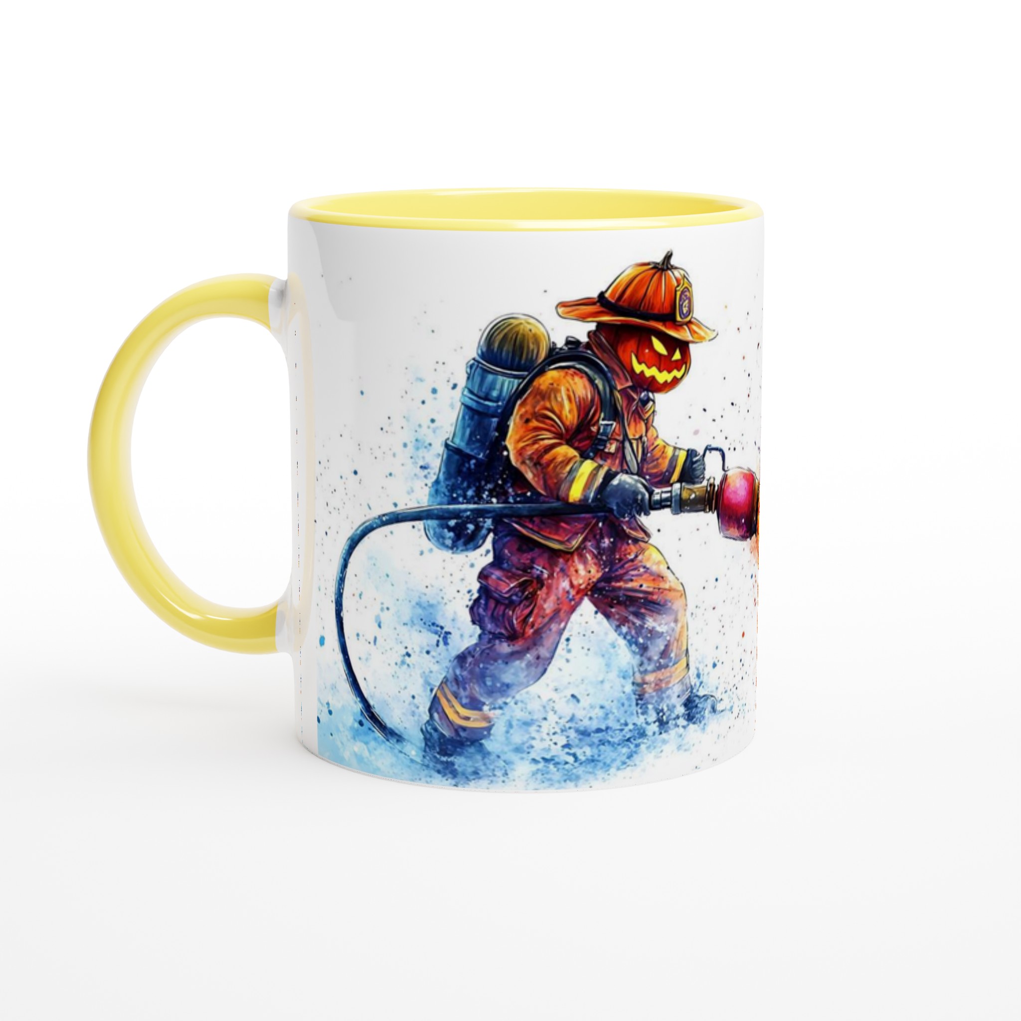 Pumpkin Firefighter Mug: Spooky Hero Watercolor Art in Your Choice of 7 Vibrant Colors 3 454ed632-01c0-461d-87a5-a77180c12fe9