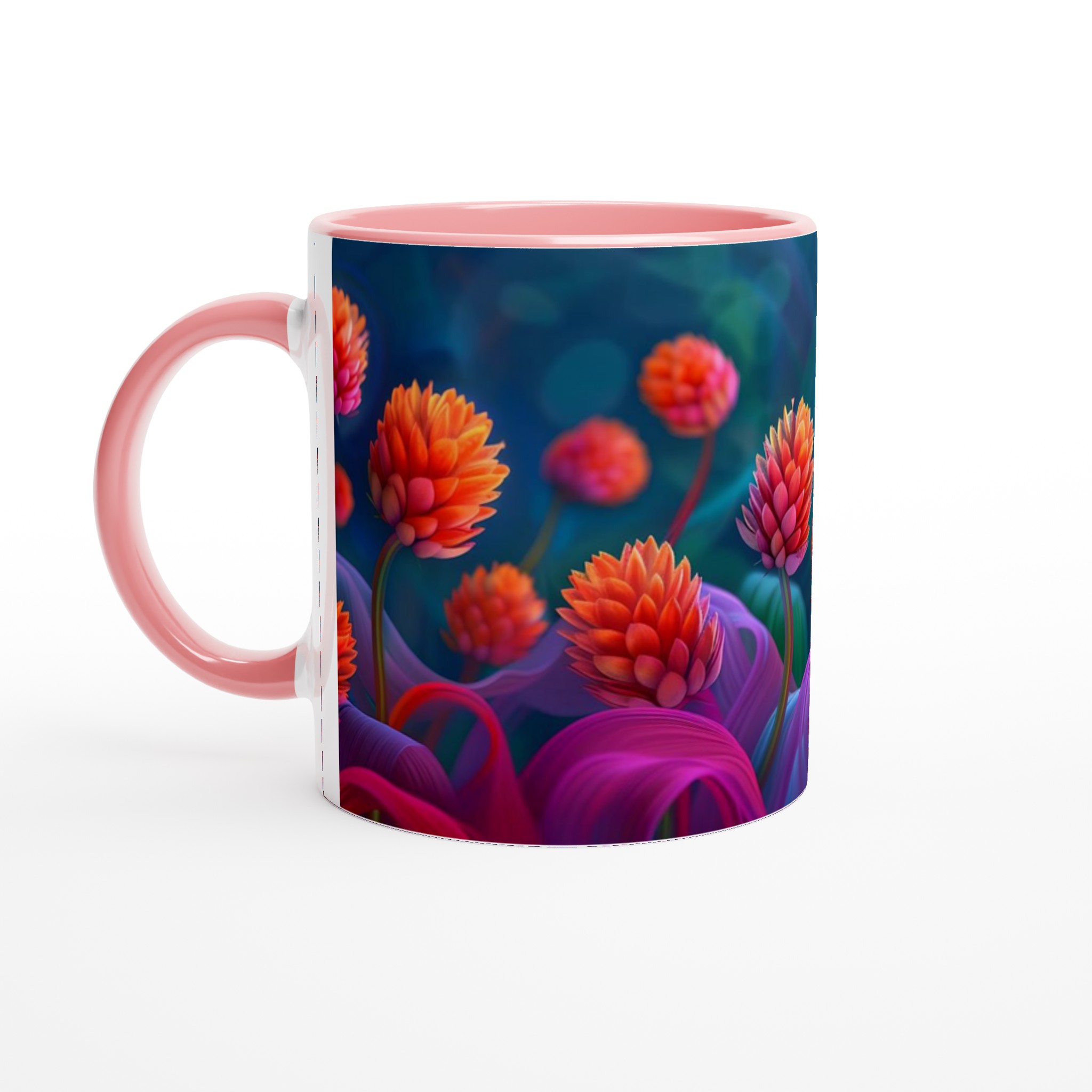 Abstrakt Blomstermugg: Levande Orange & Magenta i 11oz Keramik – Välj Din Färg! 6 45641d6f-2e92-4029-af29-172d1e1c7324
