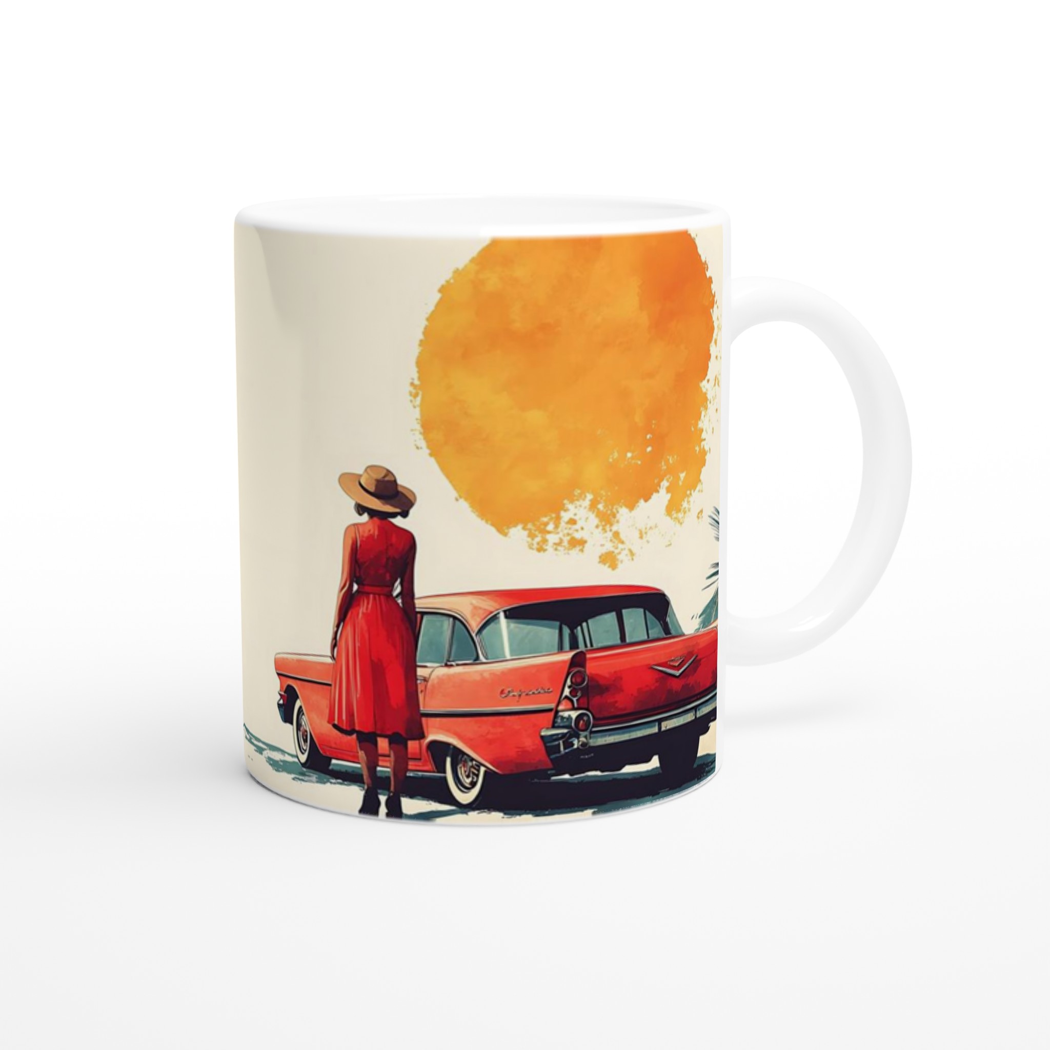 Elegant Vit 11oz Keramisk Mugg med Retro Solnedgångsdesign – Välj Din Färg 9 45a62b49-e961-496a-9f74-58a9ba145634