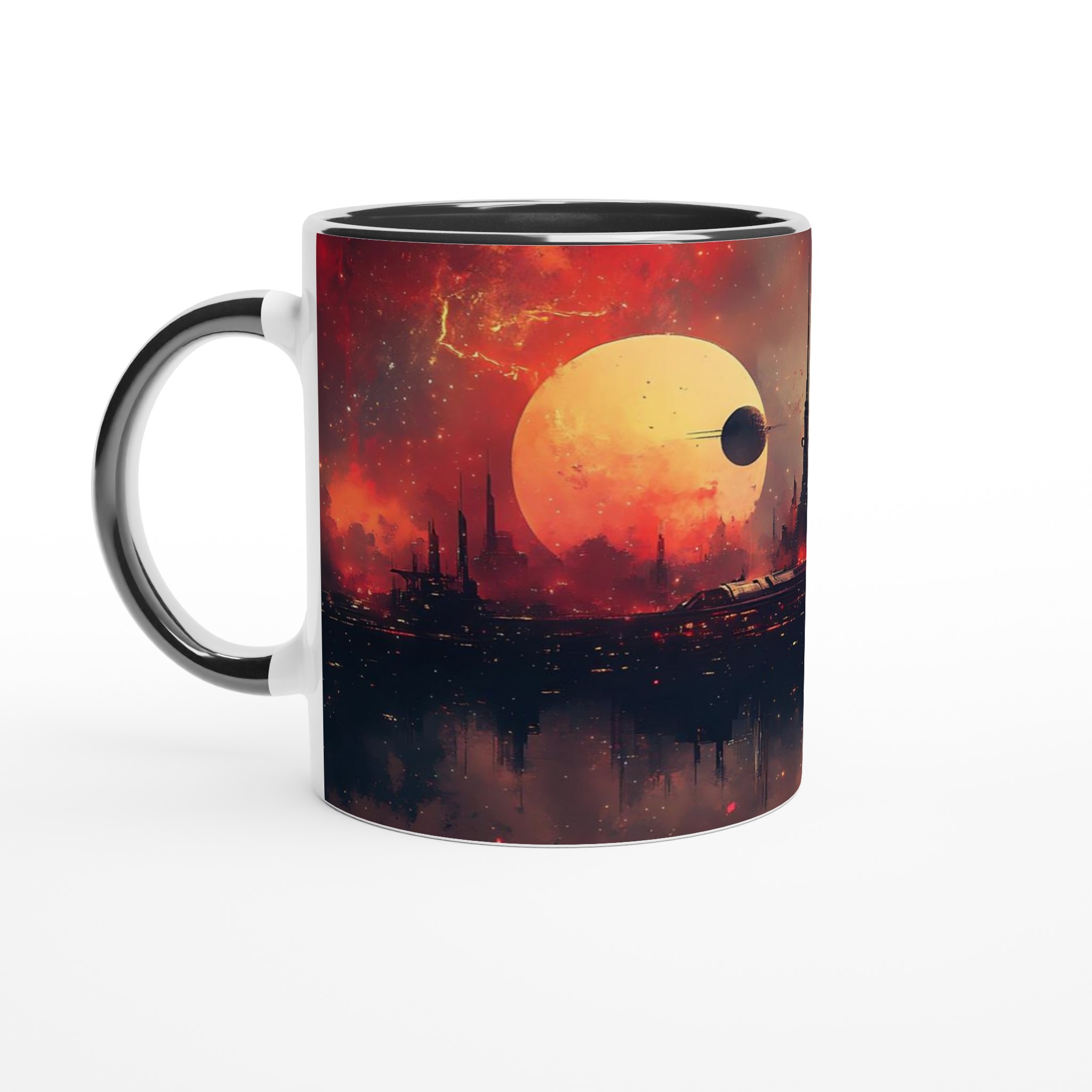 Futuristisk Stadsmugg: Sci-Fi Landskap & Eldig Himmel – 11oz Keramikmugg i Valfri Färg 4 45b2cc0b-f87e-4f0c-9479-f19bf148fb3e