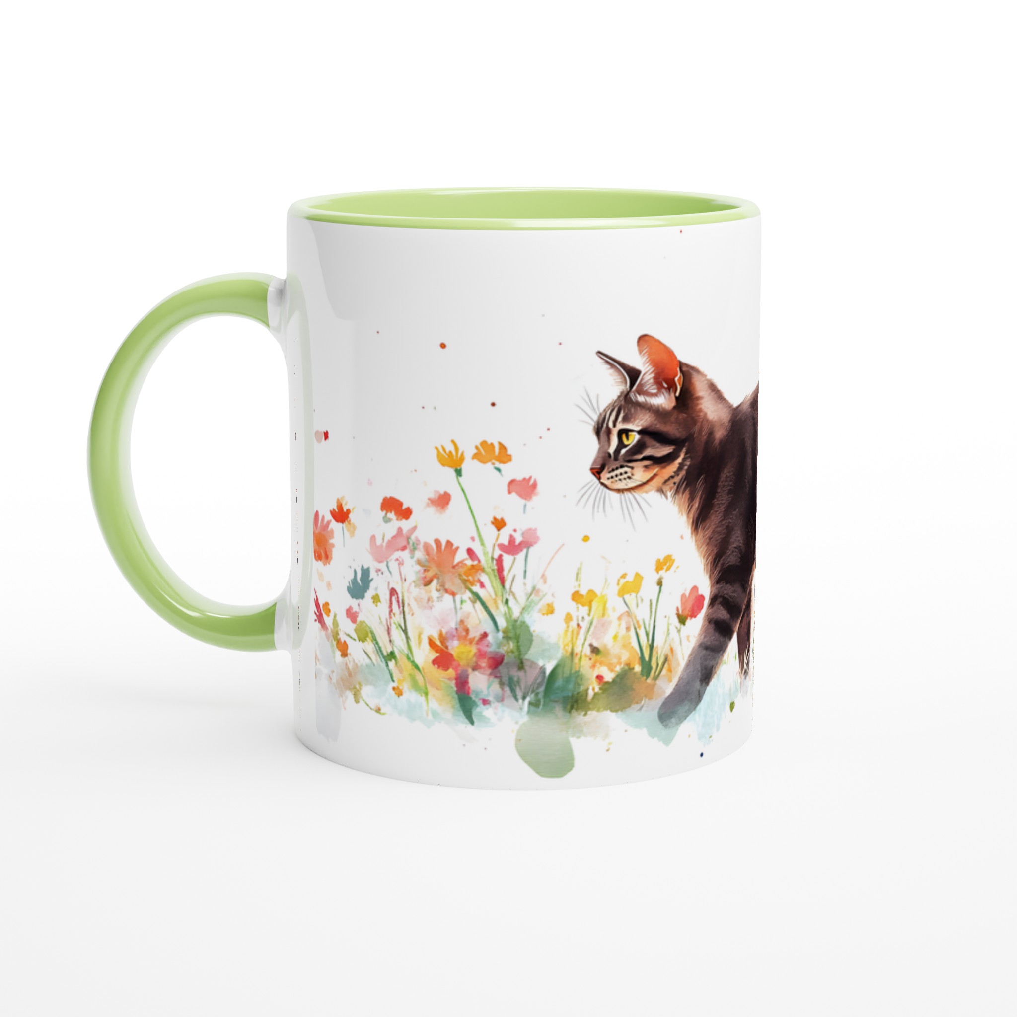 Katt bland Vårblommor - Konstnärlig Keramisk Mugg i 7 Färger | 11oz Högkvalitativ Kaffemugg 7 45e1f032-58c4-4003-bce1-8040cee397a5