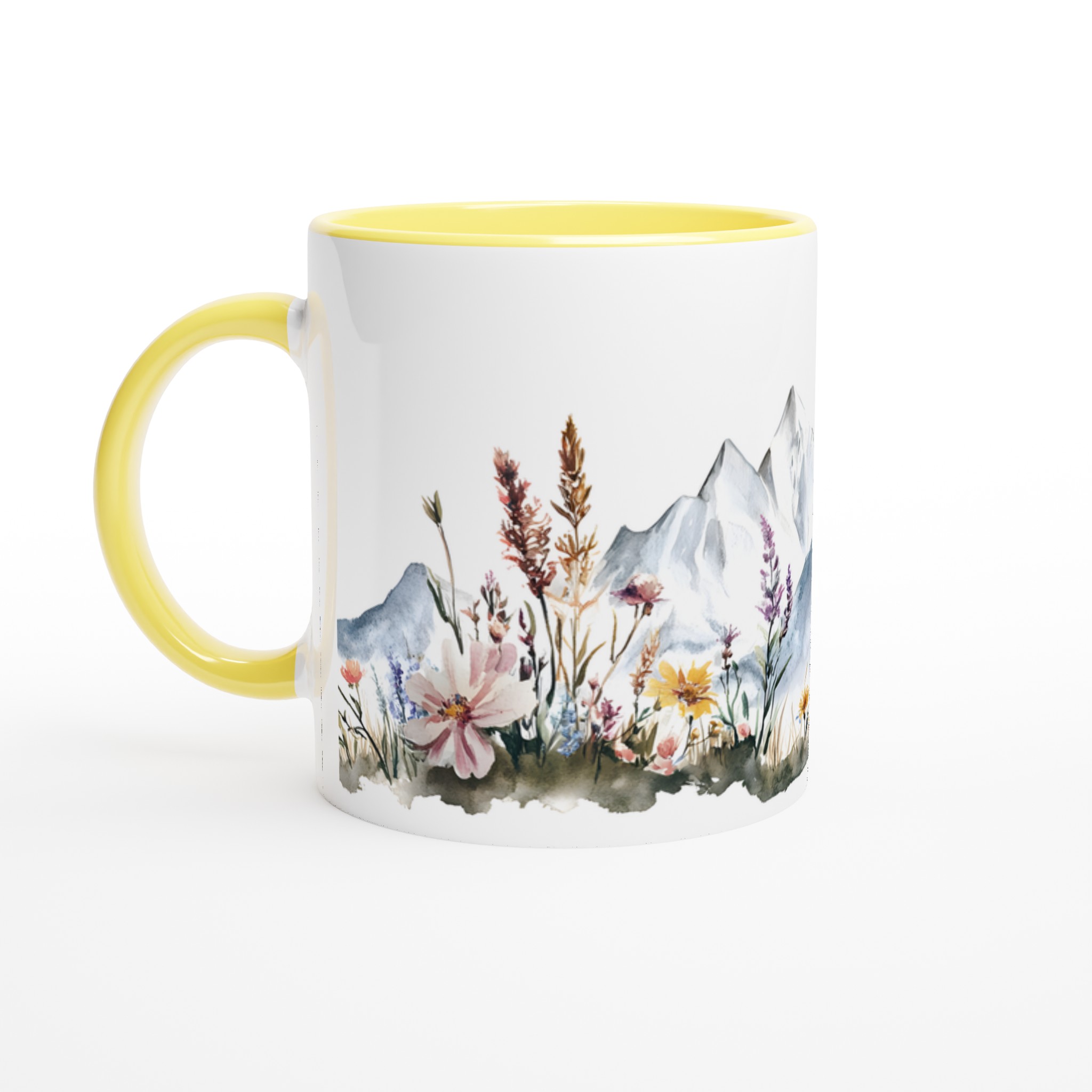 Alpin Blomstermugg: Akvarell Berg & Vilda Blommor – 11oz Keramikmugg i Valfri Färg 3 466f4dd1-780a-4b53-93c4-d29e64277e3b
