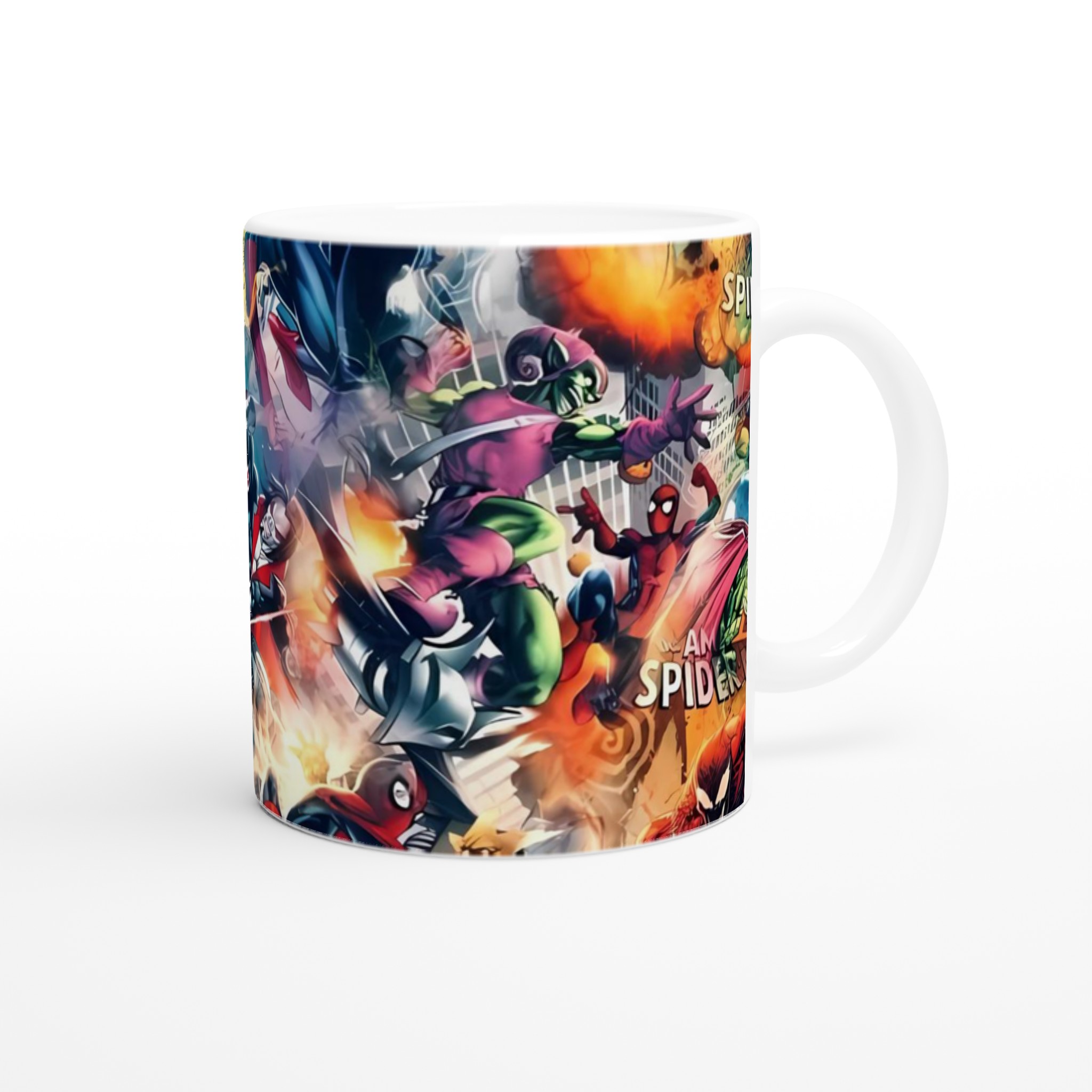Vit 11oz keramisk mugg med sprakande Spider-Man serier i färgglad design 9 46ac0204-df76-4074-abb7-59cfa3049b51