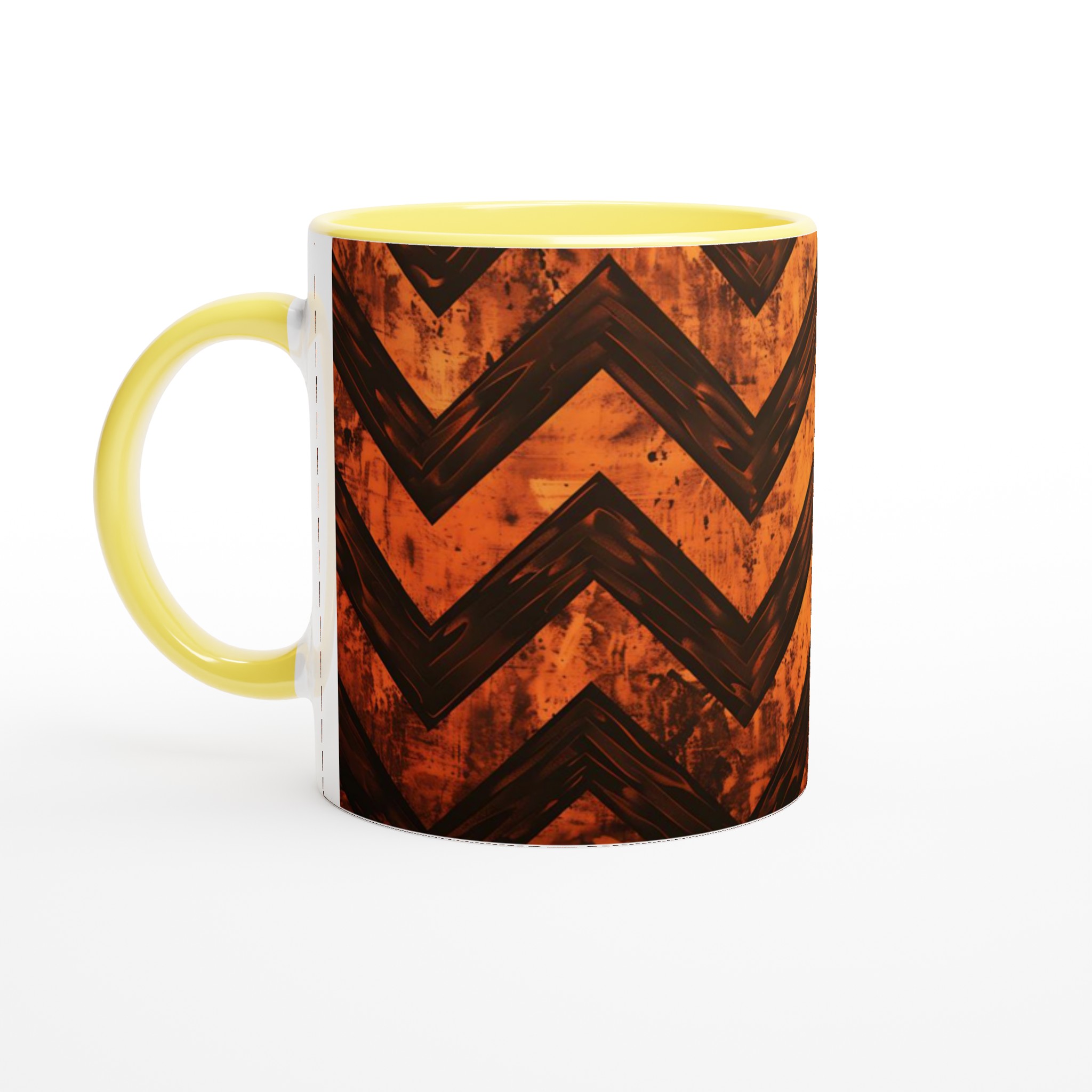 Vit 11oz keramisk mugg med djärvt orange och svart zigzagmönster – välj mellan sju levande färger 3 46ee4cb7-094f-4536-9c95-c6c11d353d54