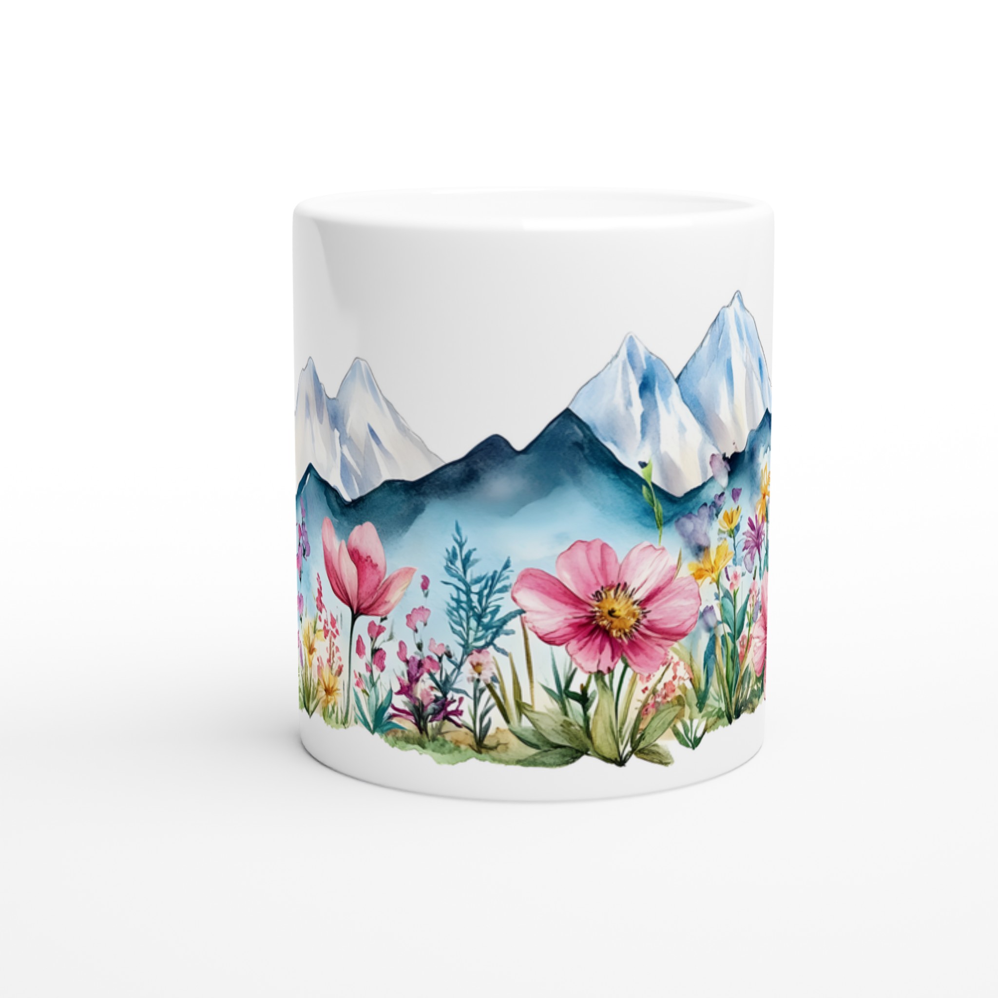 Akvarellblommig bergsmugg – 11 oz keramikmugg i ditt val av 7 färger 8 470913db-6ad4-45a8-8190-62509b1a01e1