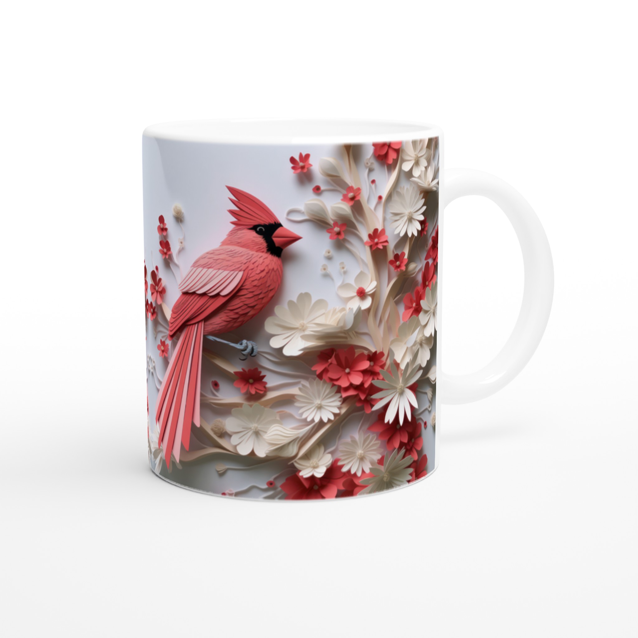 Vit 11oz keramisk mugg med elegant röda kardinaler och blommor – välj din favoritfärg 9 47110b95-5ed3-48b1-bb3d-d92034f9d2e4