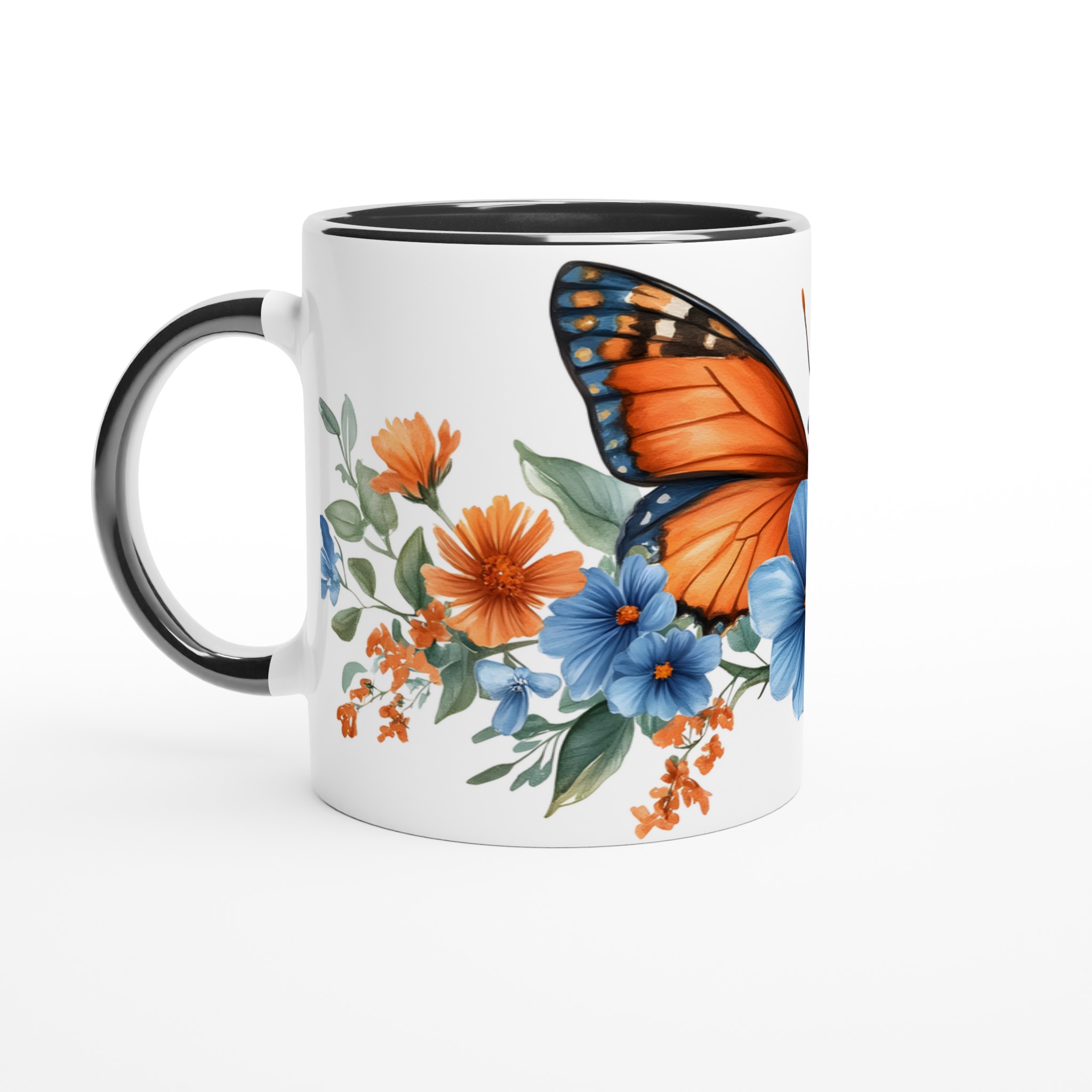 Fjärilsdröm Keramikmugg - Livfull Akvarelldesign med Blå & Orange Blommor – Välj Bland 7 Färger! 4 471a5815-c5a1-4ca1-9b00-52c973b7080a