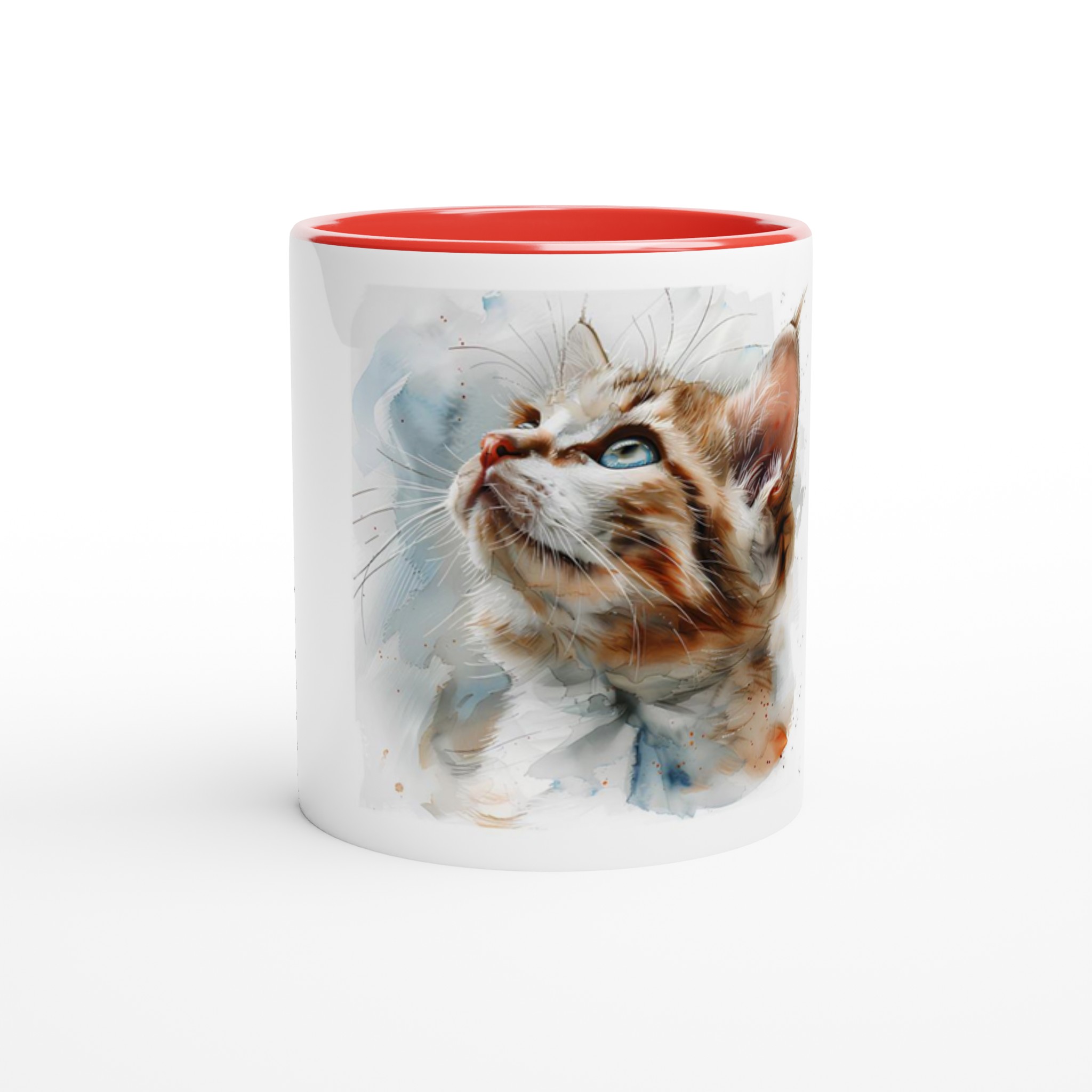 Curious Kitten Akvarell Keramikmugg - 11oz, Färgad Insida & Handtag i ditt val av 6 nyanser 2 47395b34-41cd-4dc7-abfe-9cf293dec444