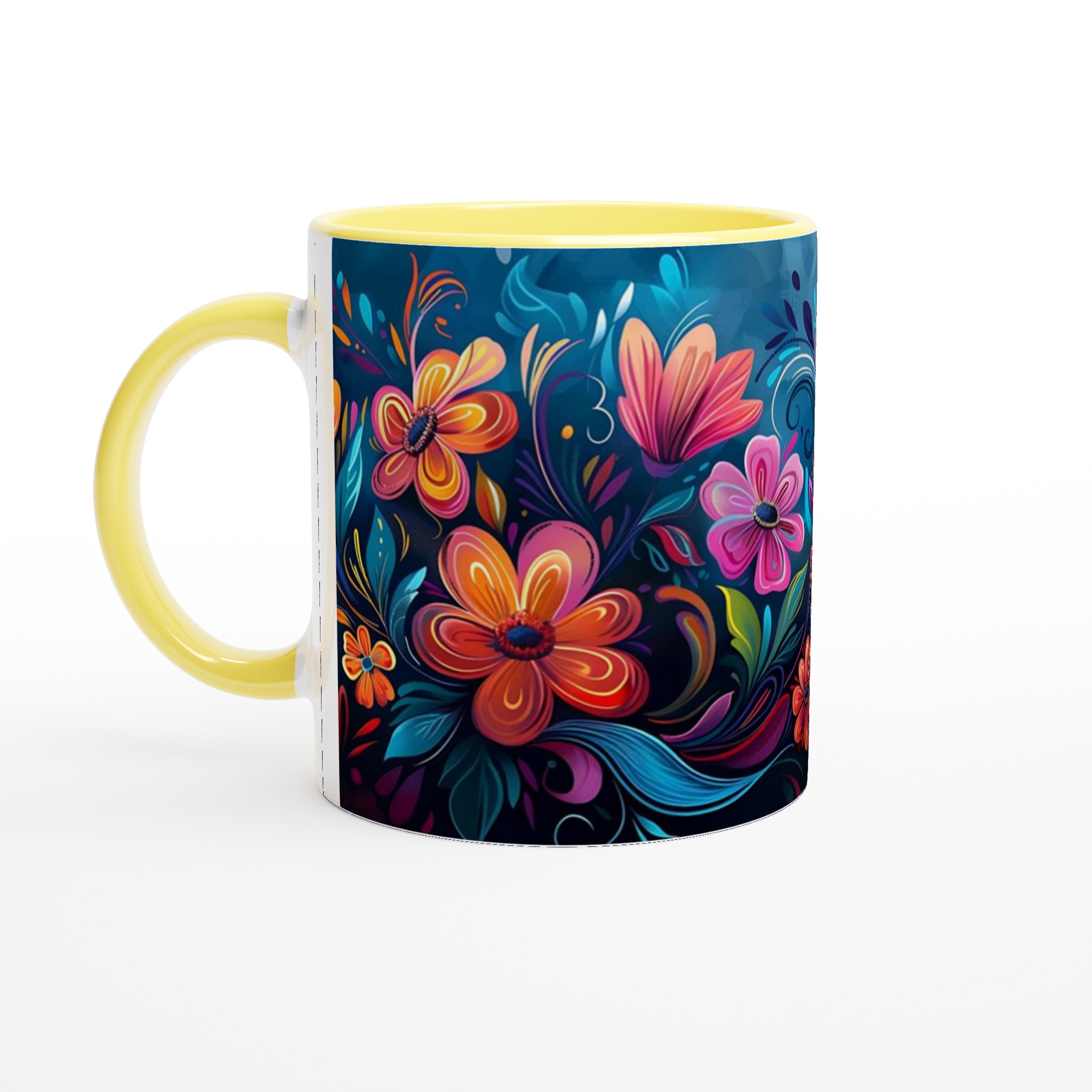 Färgsprakande Blomstermugg – 11 oz Keramisk Kaffekopp med Konstfullt Tryck i Valfri Färg 3 47402e78-ef00-4bfa-b375-4023db8f22b9