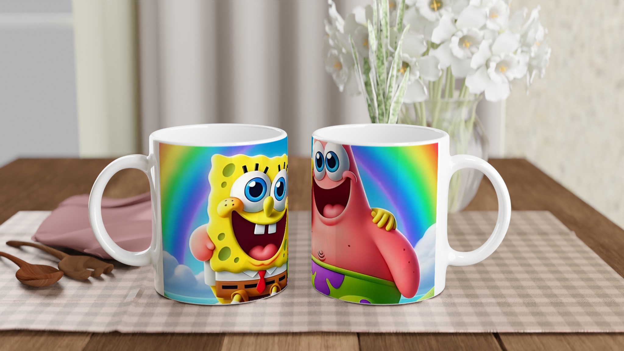 Vit 11oz keramisk mugg med färgstarkt och lekfullt motiv i regnbågsfärger 11 47585007-1ae7-4c20-af99-d988b3ff0d64