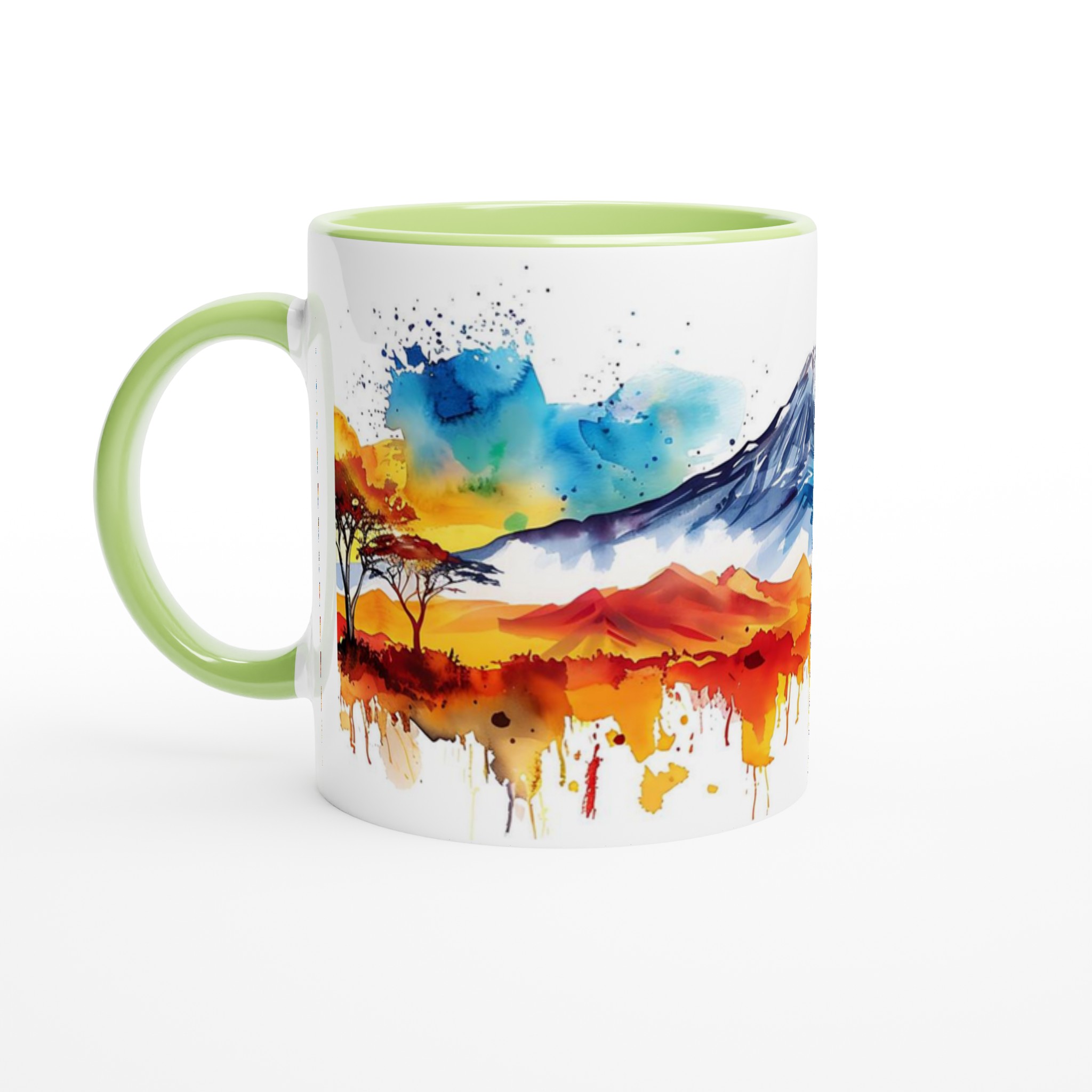 Akvarell Berg & Solnedgång Kaffemugg – Färgsprakande 11oz Keramikmugg i ditt val av 7 nyanser 7 475ce601-eeec-4083-a935-42221038a847