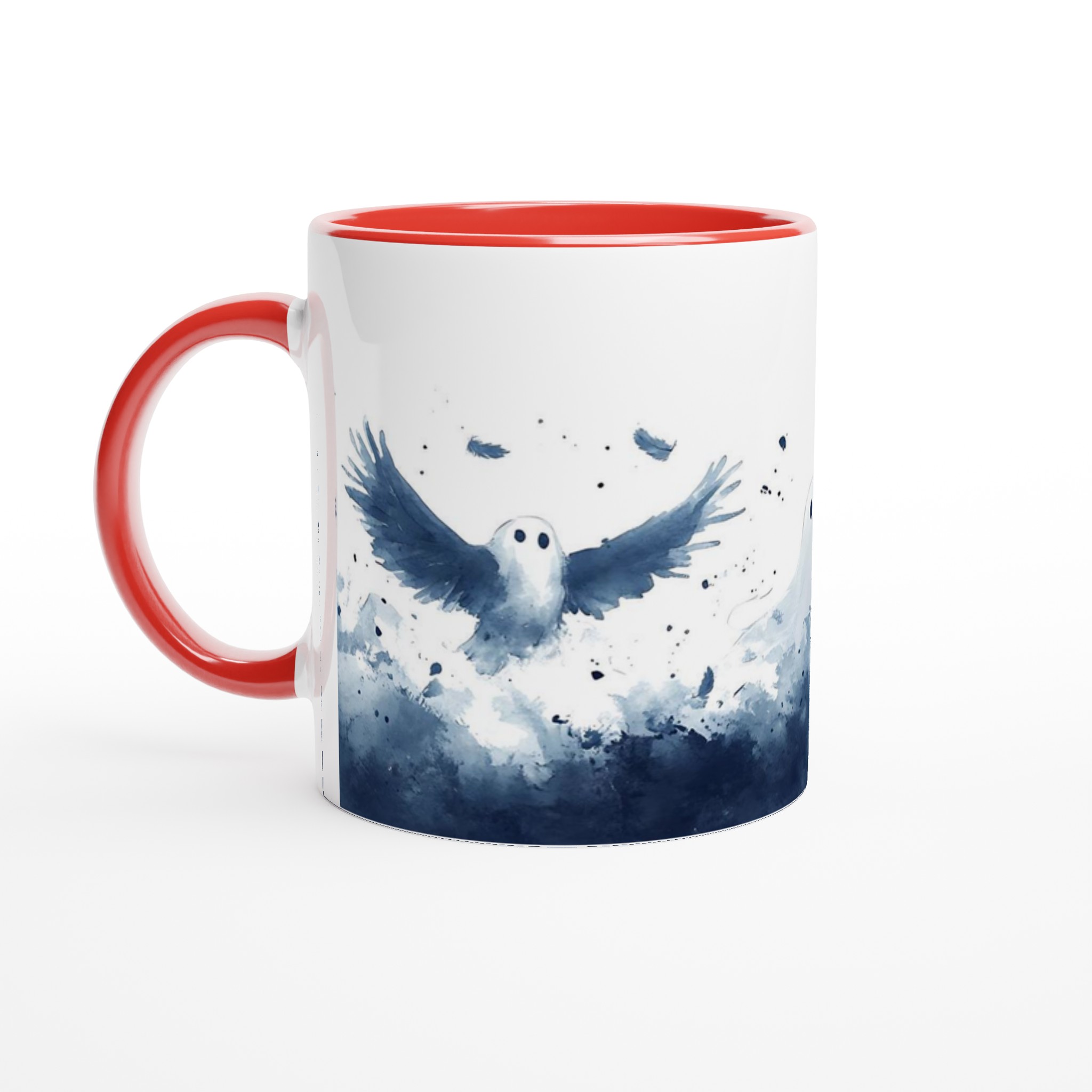 Spöklika Vänner Mugg – Akvarell Design, Charmiga Spöken och Fåglar i Dimblått – 11 oz Keramikmugg 5 47a7a6ee-a709-49a8-99df-002c1512d951