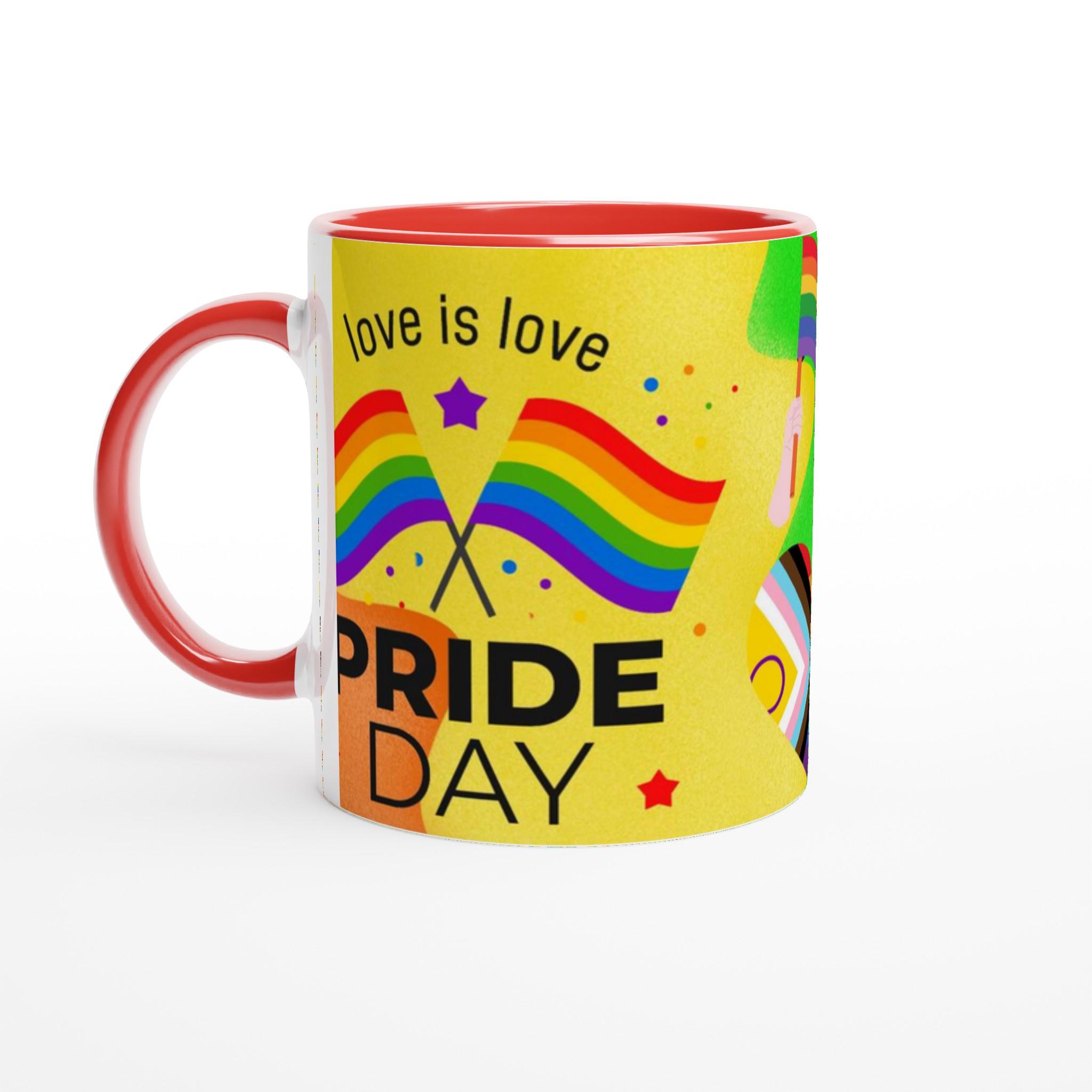 Vit 11oz keramisk mugg med färgstarkt Pride Day-motiv – välj bland sju livfulla färger 5 48224c49-713b-4801-807c-2606e2add049