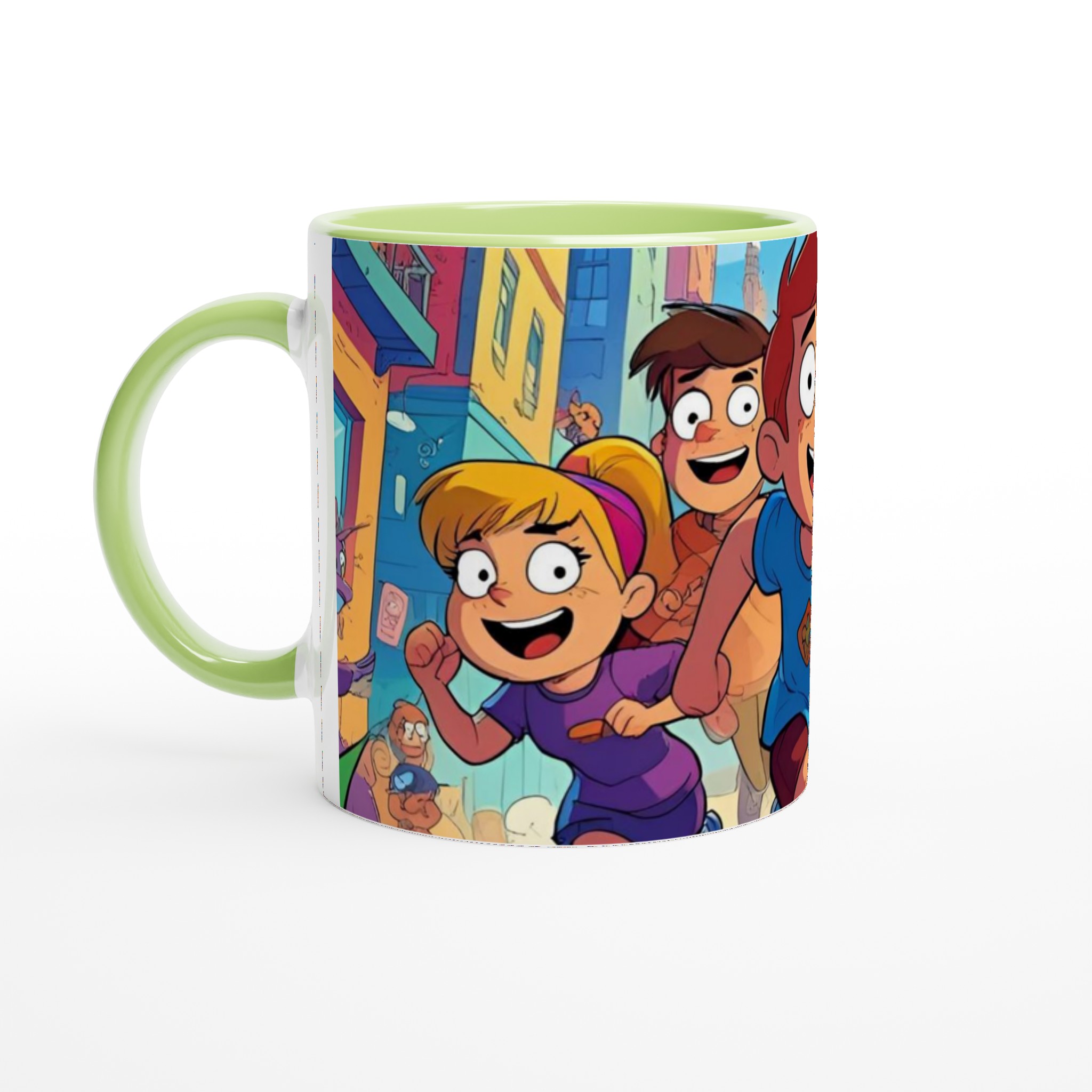 Vit 11oz keramisk mugg med färgsprakande äventyrsdesign i ditt val av sju livfulla färger 7 484dda82-7dae-469c-b35f-c1c6cbd8aeac