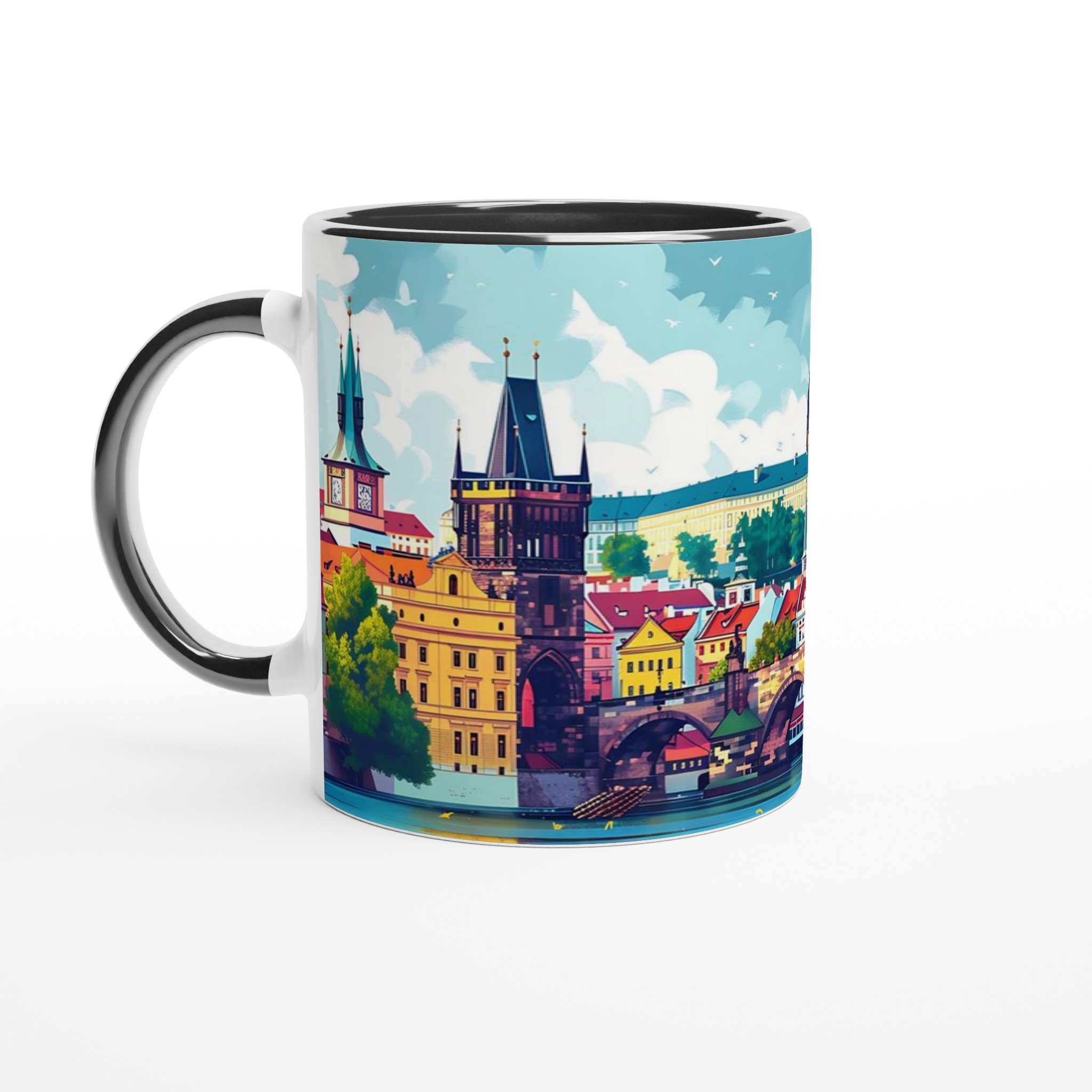 Prague Cityscape Illustration Mugg – Färgstark Keramikmugg, Välj din färg! 4 487153ba-d941-48d0-99fb-5b792e96688c