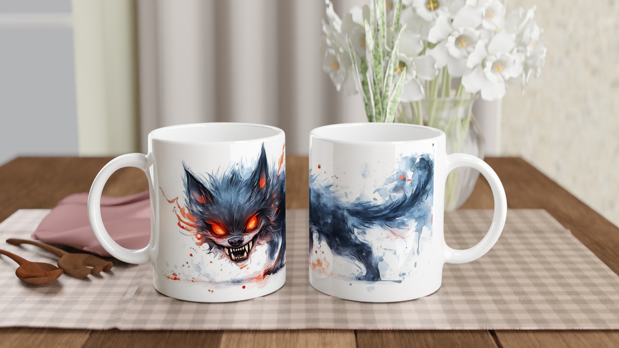 Demonisk Vargmugg – Keramisk 11oz Kaffekopp med Intensiv Akvarellkonst i Valfri Färg 10 4884cfd5-8153-4580-bec5-b071dcc571fb