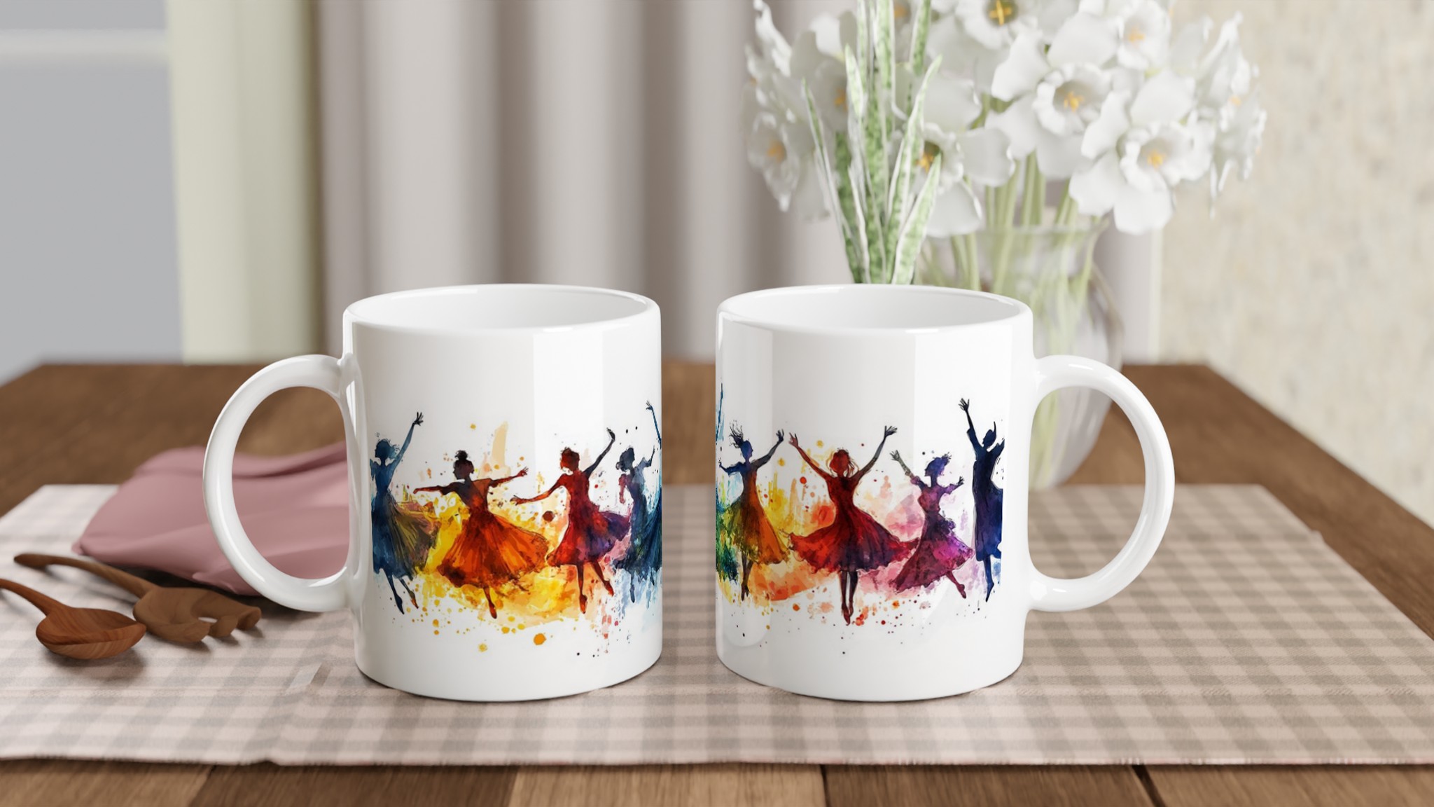 Dansande Ballerinas – Färgstark Akvarellmugg – 11oz Keramisk Kaffemugg i Valfri Färg 11 489a9a5c-d296-4f83-8c7a-cc13a98f621b