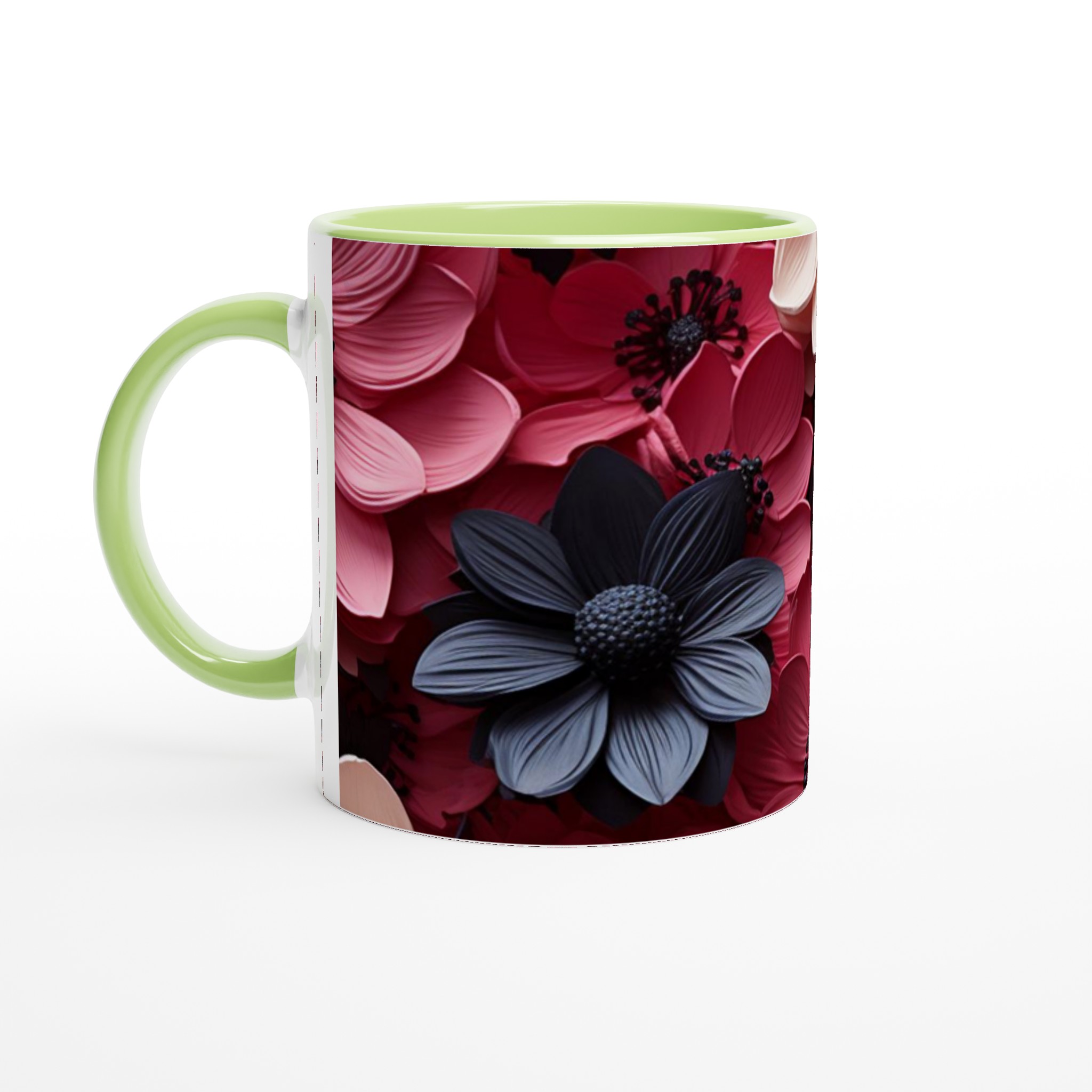 Vit 11oz keramisk mugg med blomstrande design i flera färgstarka nyanser 7 490c027b-7ba6-42cf-b9ce-6e9c788beac5