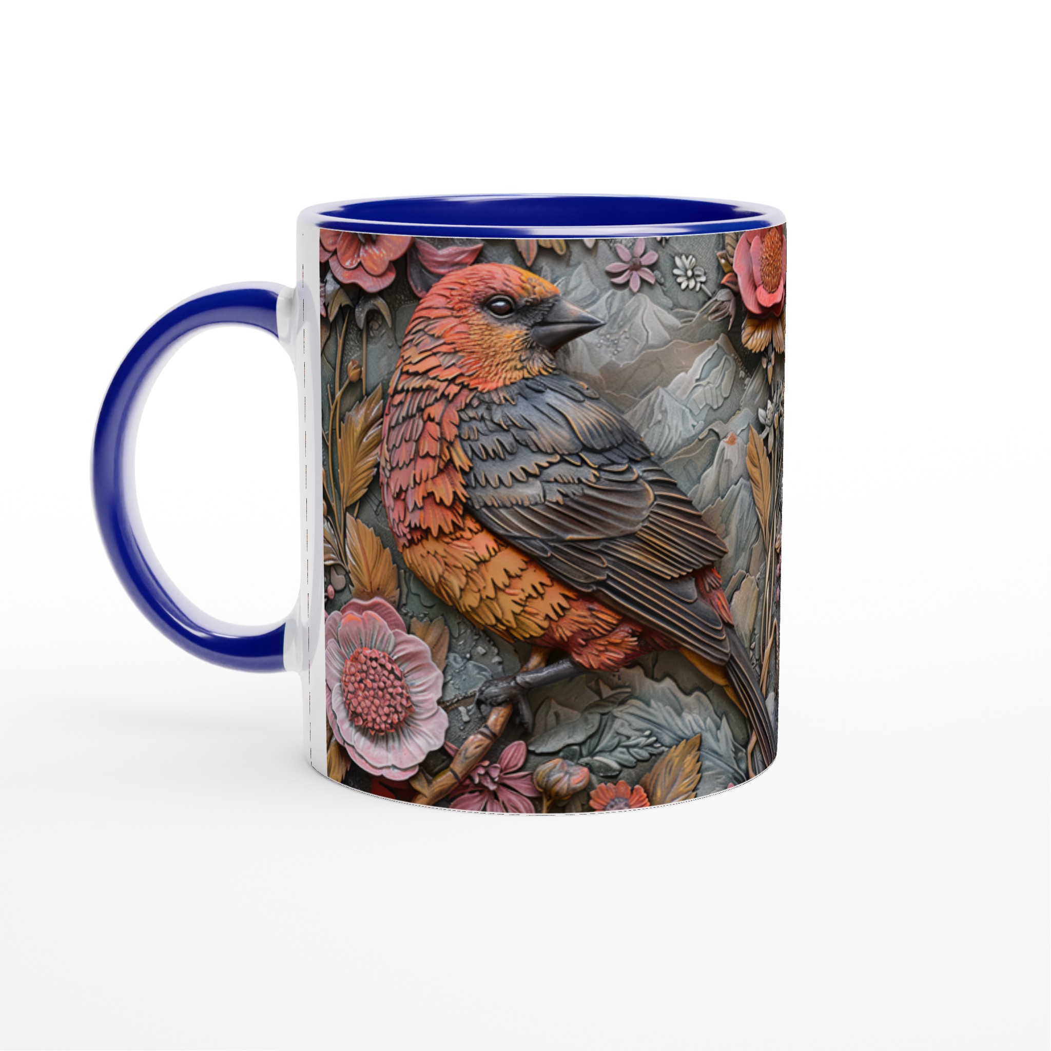 Vit 11oz keramisk mugg med elegant fågel- och blommotiv – välj bland sju charmiga färger 2 4913960b-56c0-42cc-8541-ed9f380d09b4