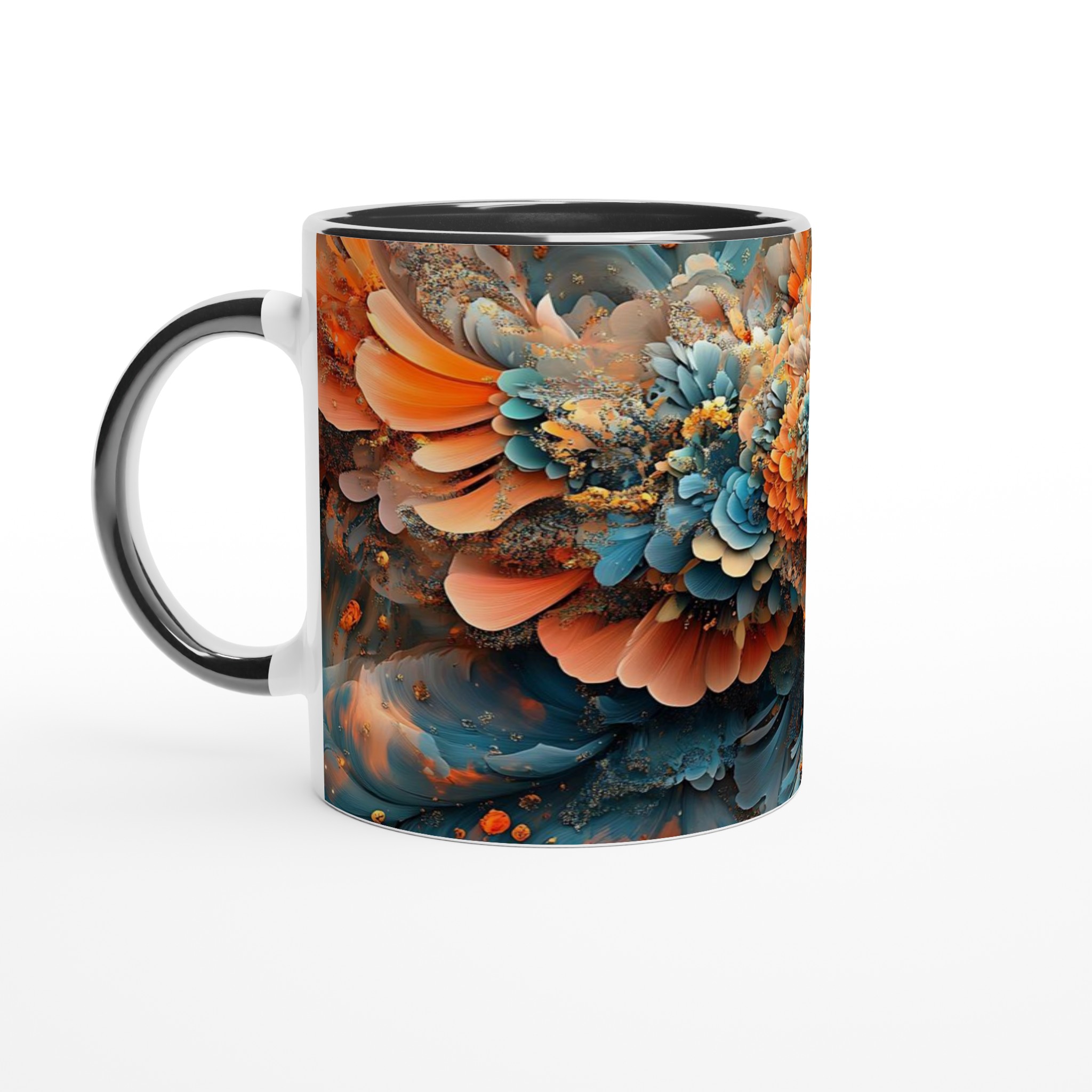 Abstrakt Mandala Konst Mugg – 11oz Keramisk Kaffekopp med Levande Apelsin och Teal Design 4 493c1eea-fbe6-4a48-b13f-592dbc26f016