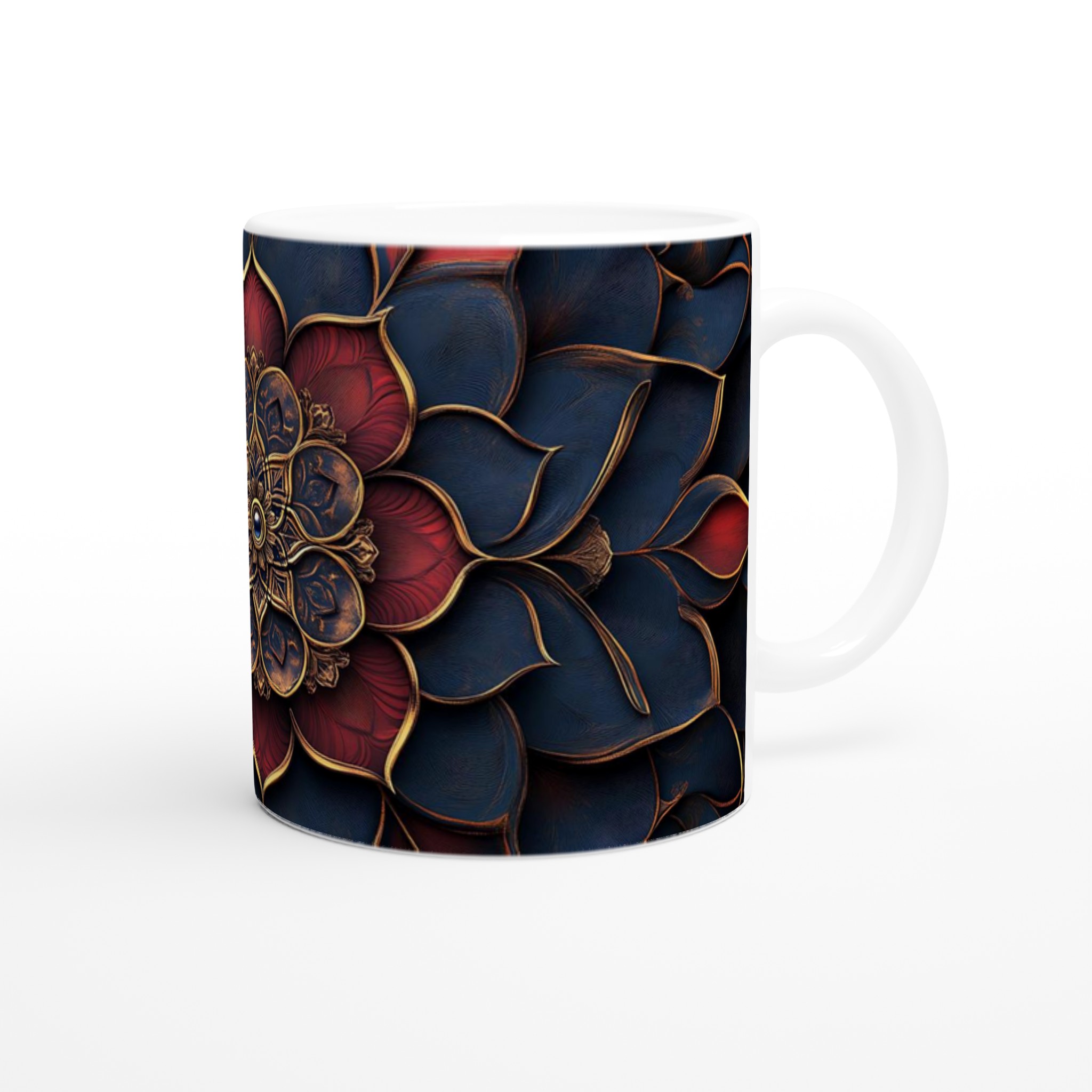 Mörk Lyxig Mandala Mugg – 11oz Keramikmugg med Intrikata Guld- och Röda Mönster 9 494442b4-1b94-45e3-a7ea-af4b59b58d4b