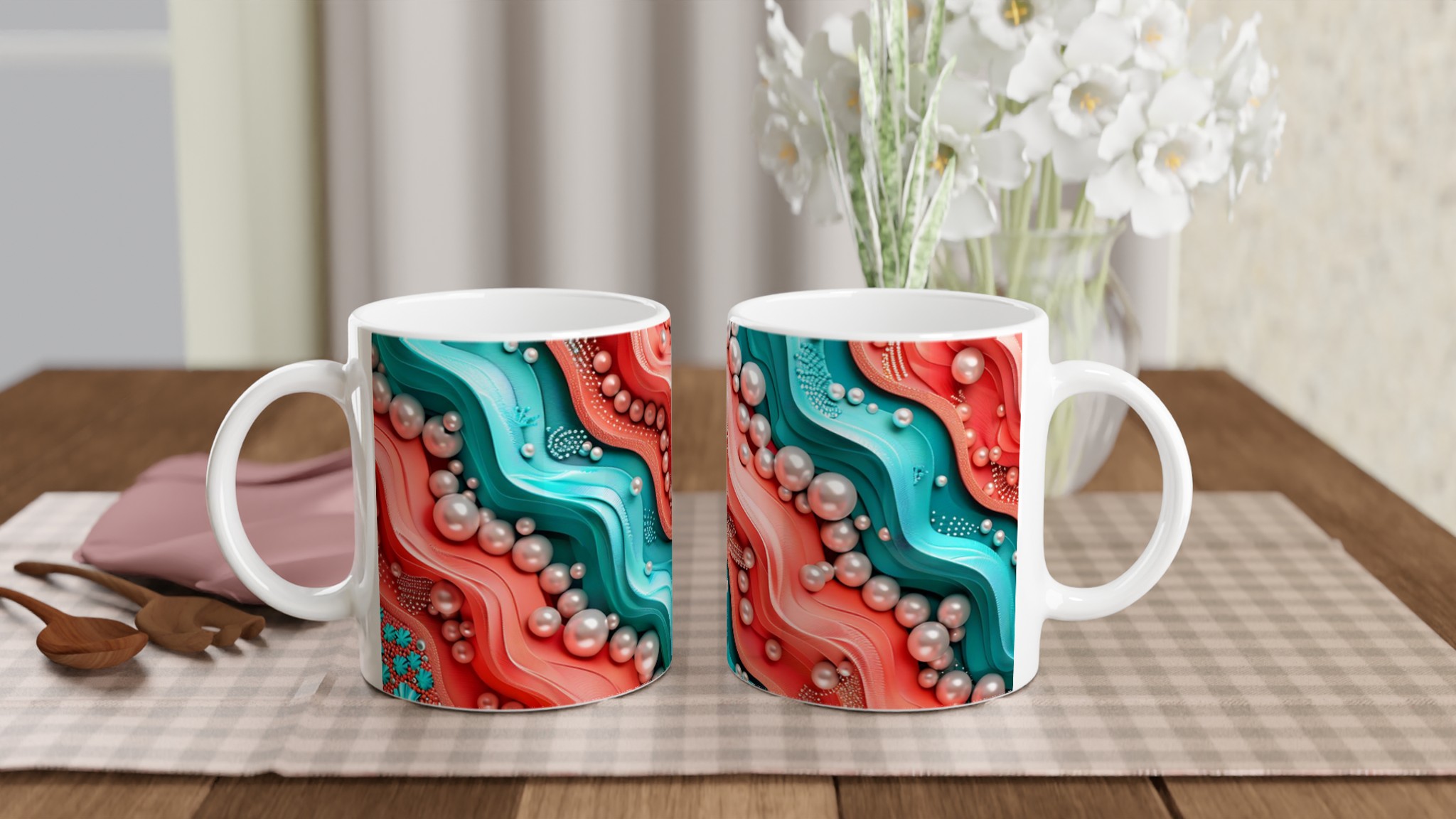 Vit 11oz Keramisk Mugg med Abstrakt Vågmönster i Livfulla Färger – Välj Bland Sju Eleganta Färgalternativ 10 495fa149-04a9-49de-8c16-1491492c11cc