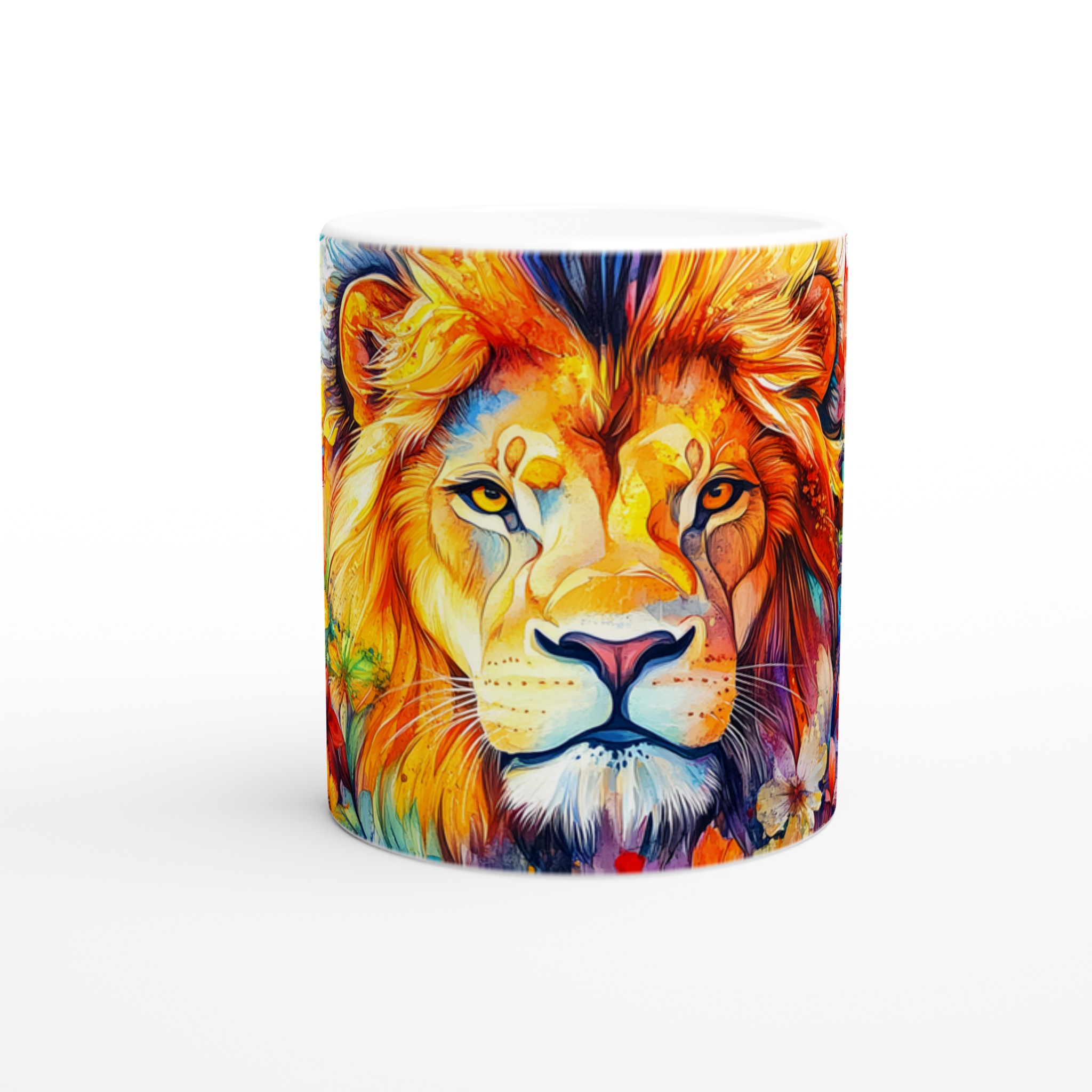 Vit 11oz keramisk mugg med levande lejonmotif i ditt val av sju färgstarka nyanser 8 498a6136-0a02-4b7b-92d3-3e9c2351d1f9