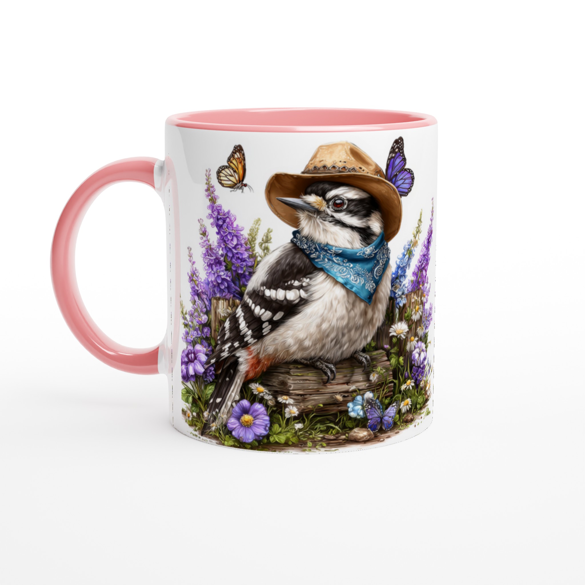 Charmig Vit 11oz Keramikmugg med Färgstark Fågel och Sommarblommor – Välj Din Färg! 6 499f7356-7022-4b1f-9517-5c1c81e92b3d