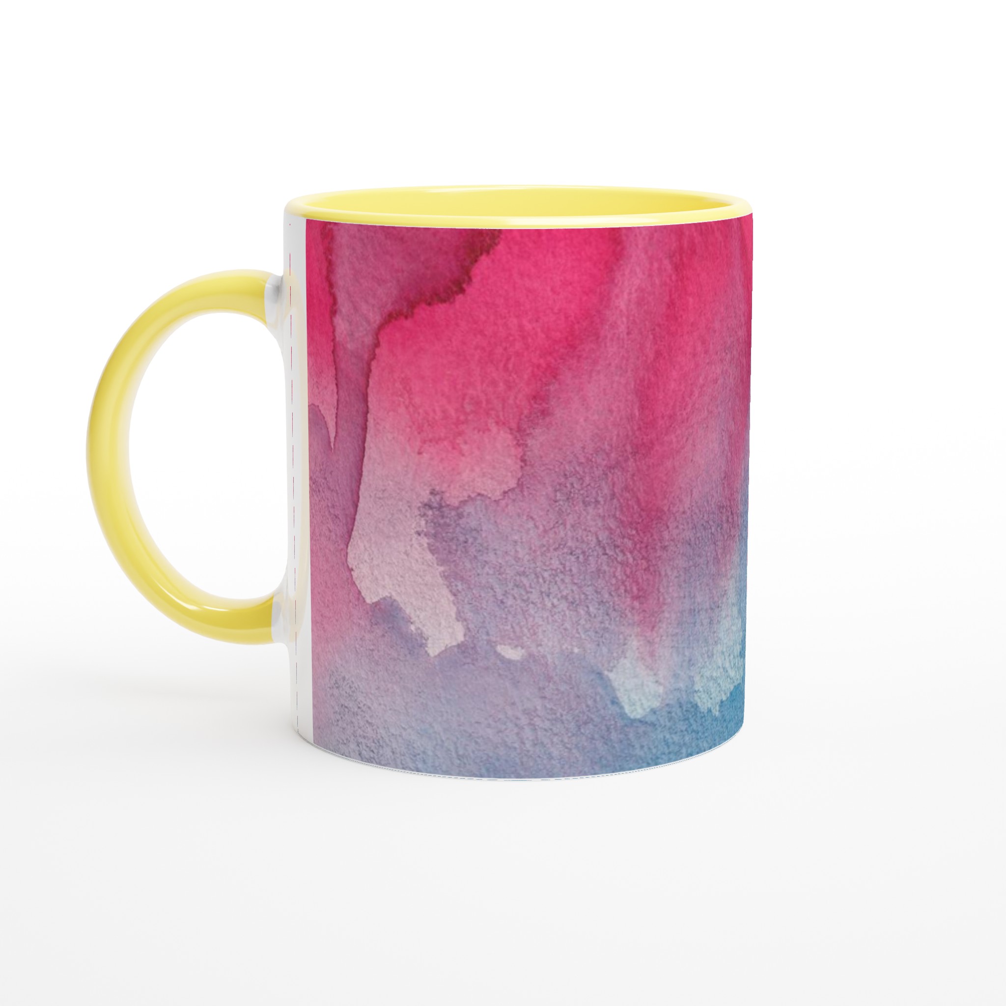 Vit 11oz keramisk mugg med färgstarkt akvarellmotiv i blått och rosarött 3 49a515c7-5cb7-46aa-ad28-edbd285a2f95