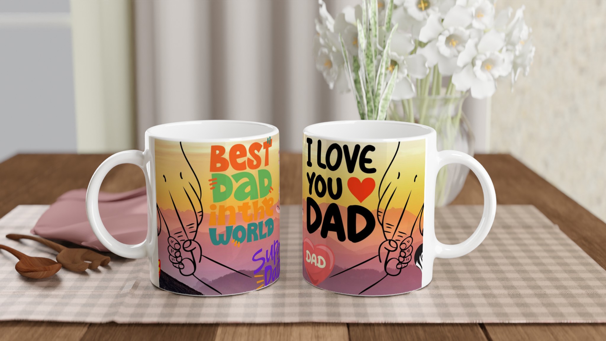 Vit 11oz keramisk mugg med kärleksfulla farsdagstryck i flera färger 10 49a6541e-75d6-4b80-b47a-bb654de19c11