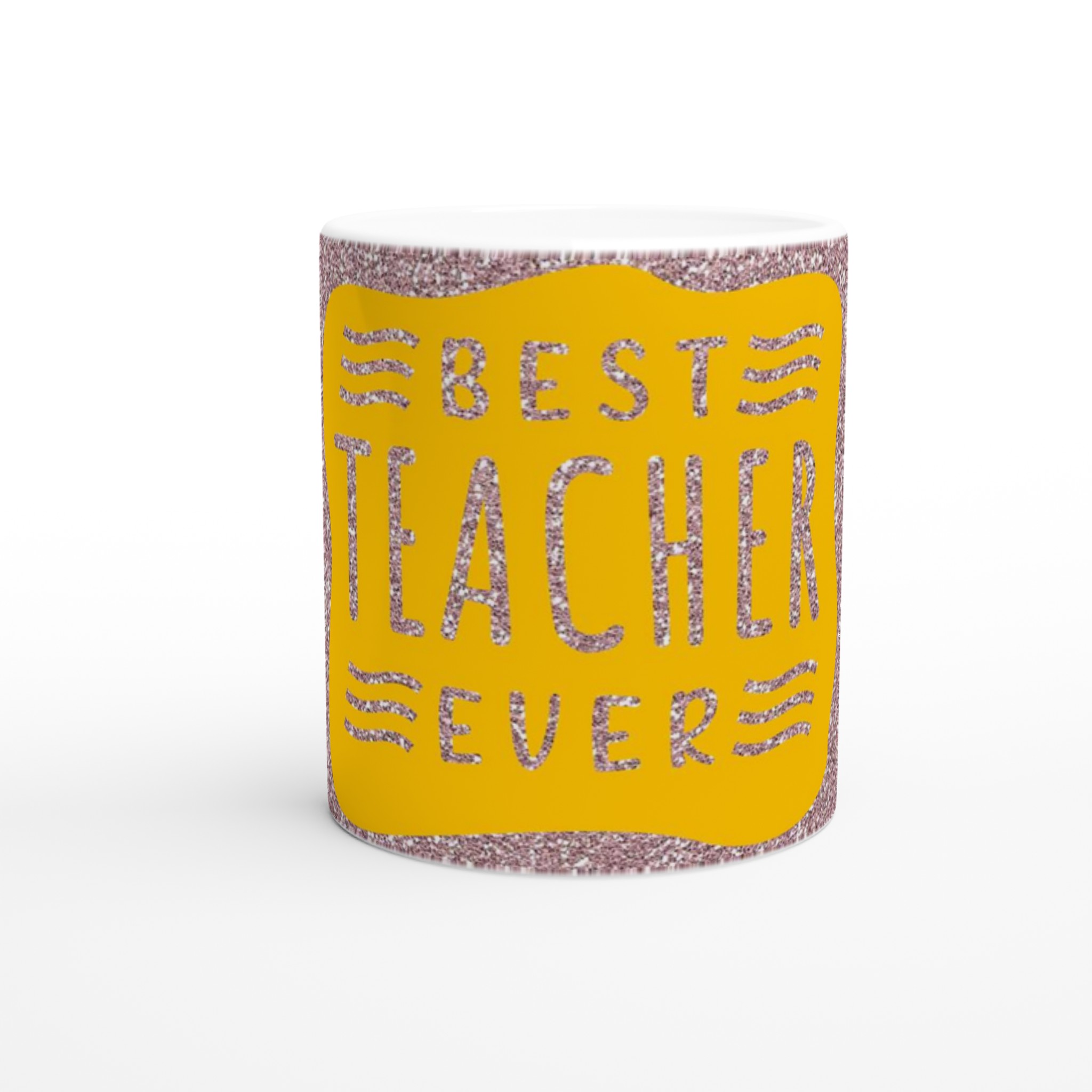 Vit 11oz keramisk mugg med glittrande hyllning till bästa läraren – välj bland sju färgglada keramiknyanser 8 49cb175a-e861-4e9e-a504-64916029799c
