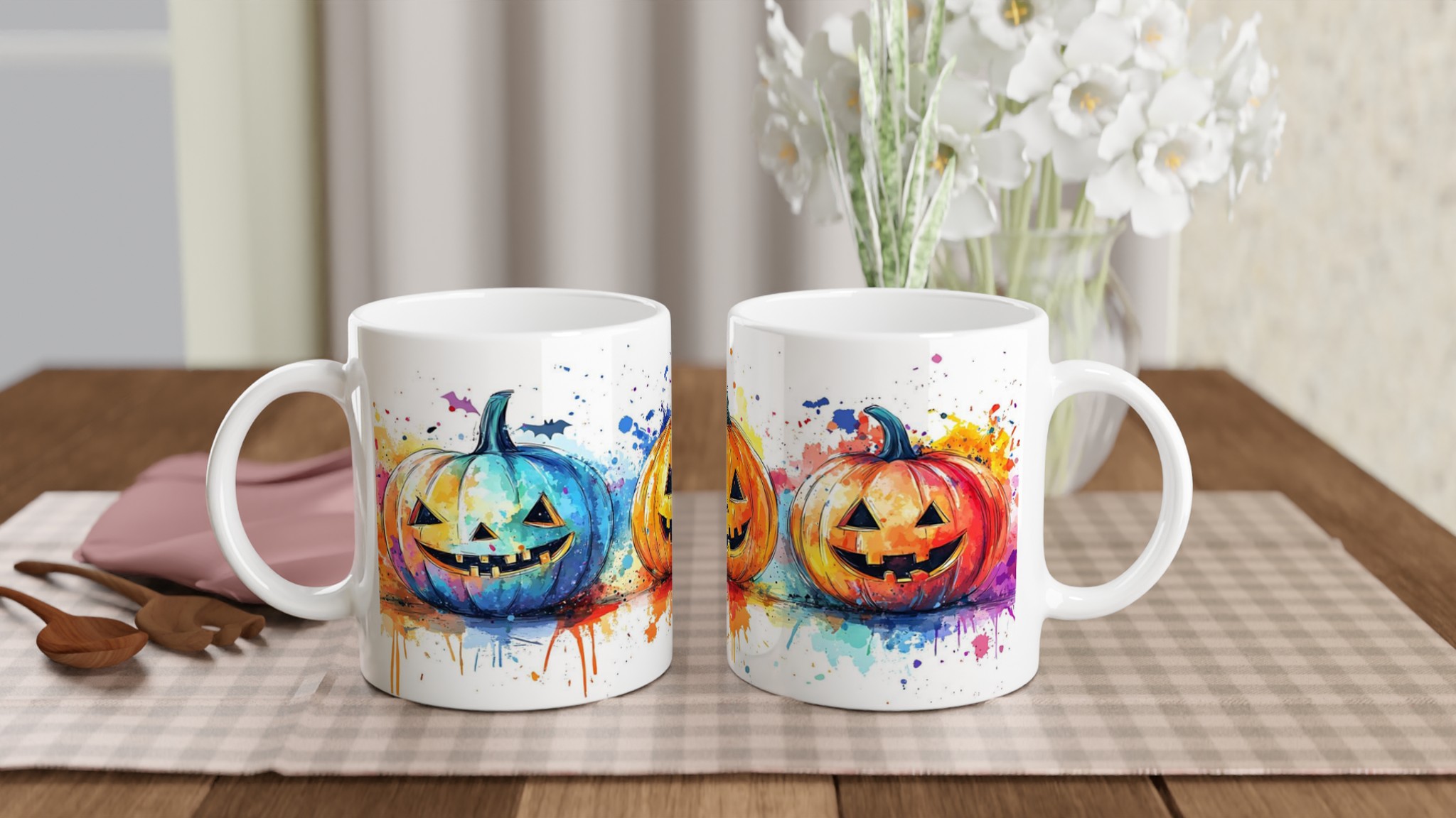 Färgsprakande Halloween-Mugg – Lekfull Jack-o'-Lantern i Akvarellstil, Välj bland 7 Livfulla Färger! 10 4a005c33-1199-4803-97b1-fb219491db3b