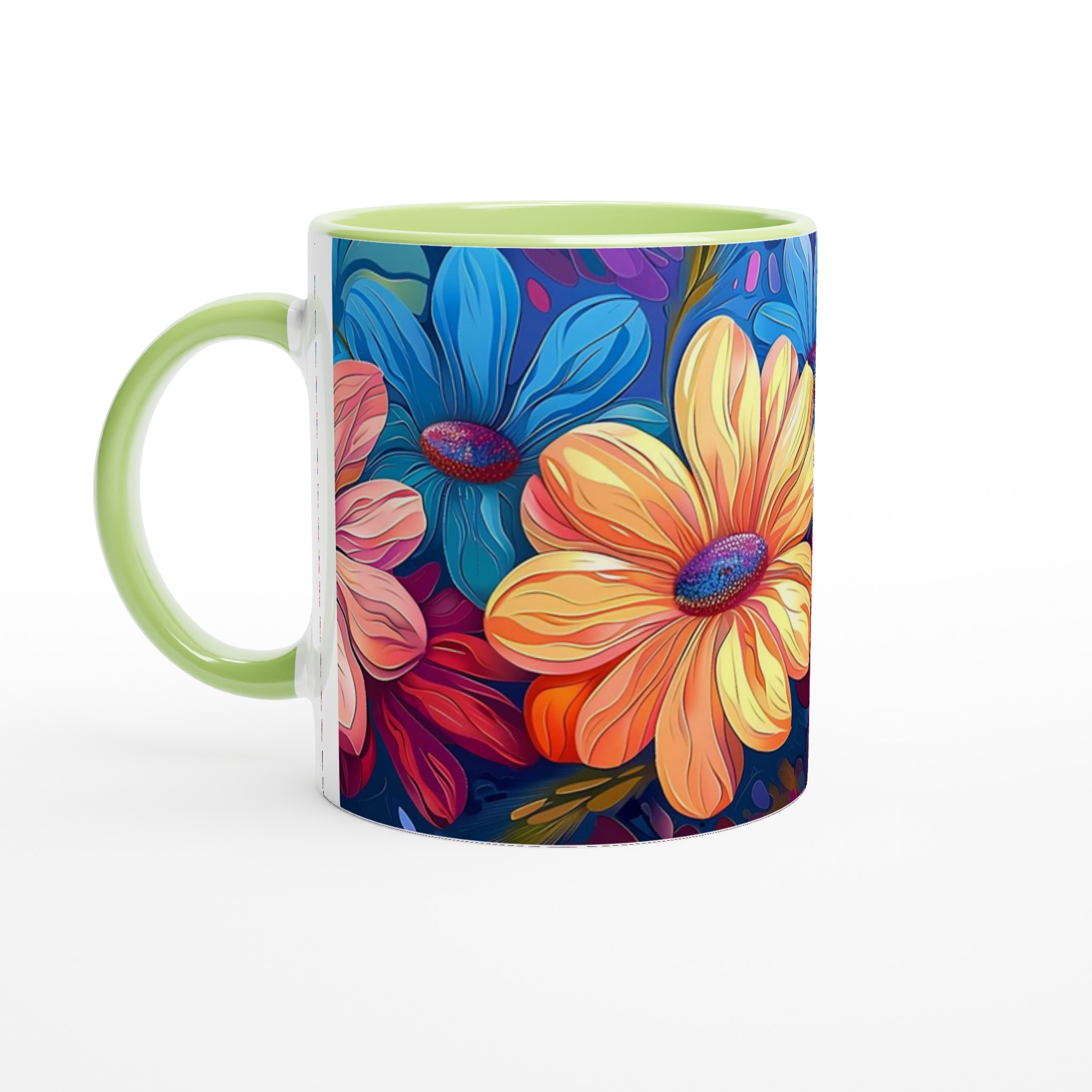 Färgglad Blommig 11oz Keramisk Mugg – Konstnärlig Design i Ditt Val av Färg 7 4a705e65-0226-4d41-8236-0a9c7563c86d