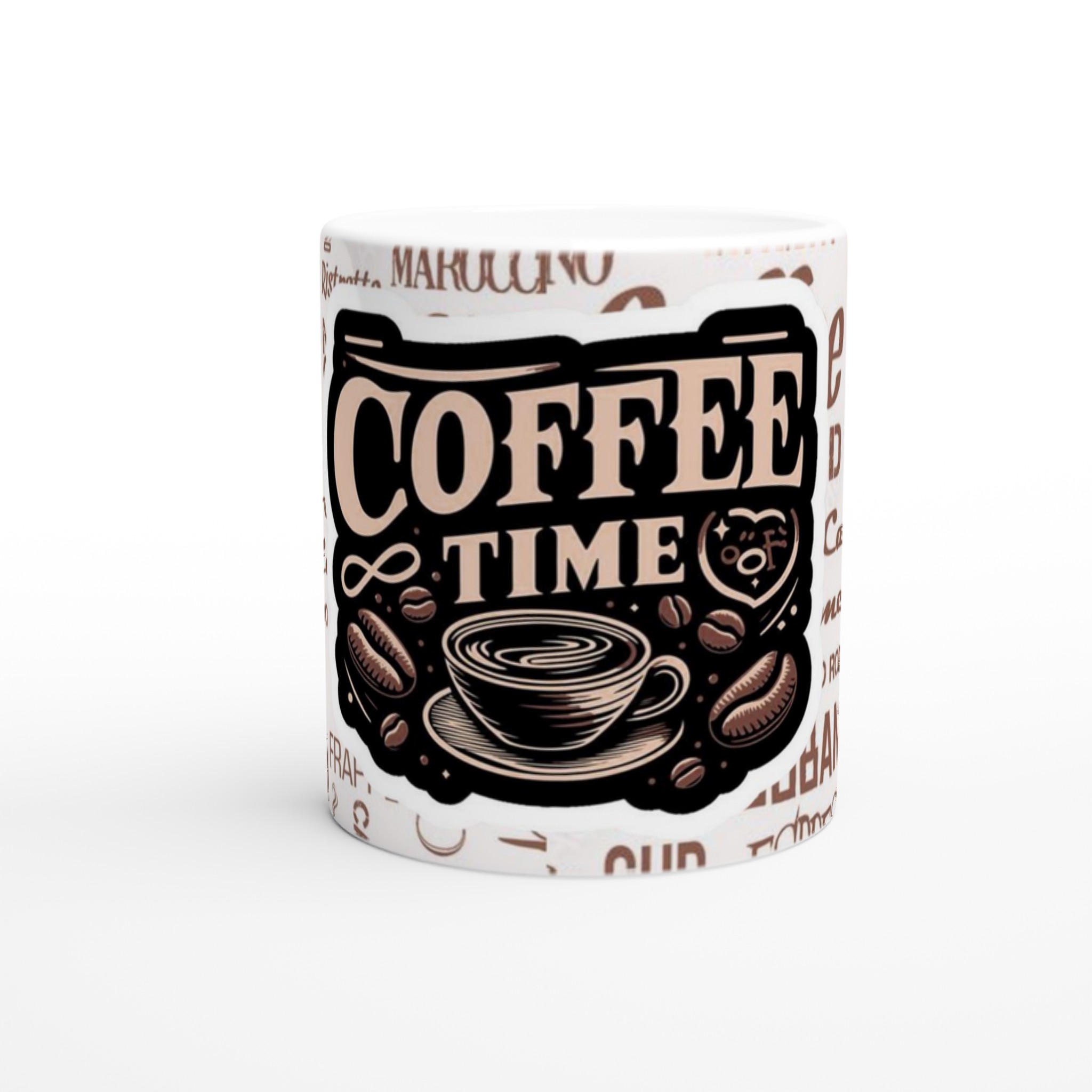 Vit 11oz keramisk mugg med ”Coffee Time”-design i tidlöst kaffeinspirerat uttryck 8 4a91b8de-91b4-4f8f-9b05-a31118d883d7