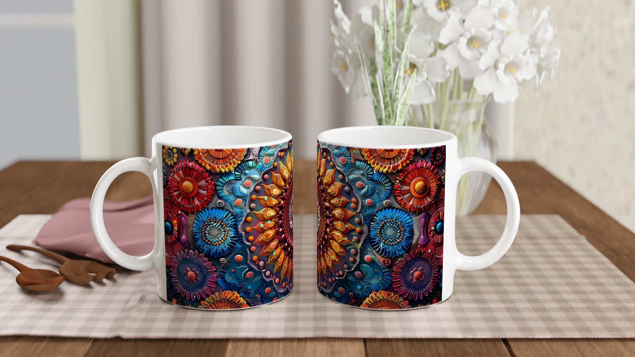 Mångfärgad Mandala Keramikmugg - 11oz Konstnärlig Kaffemugg i Ditt Val av Levande Färger 10 4ab8652a-fe7e-4e8f-bf93-4731ab3e9f32